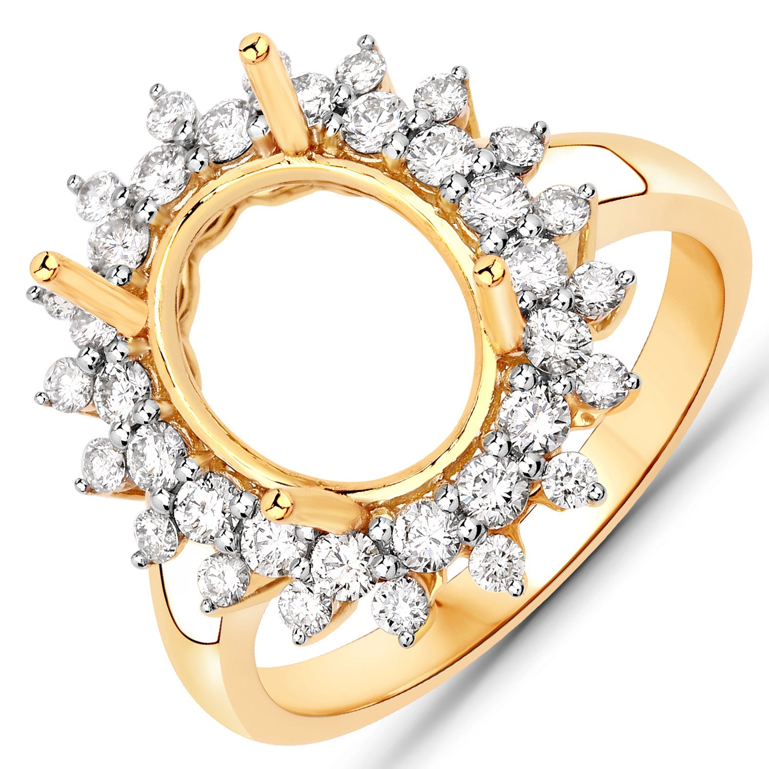 0.79 Carat Genuine White Diamond 14K Yellow Gold Semi Mount Ring - holds 11x9mm Oval Gemstone by Bids.com
