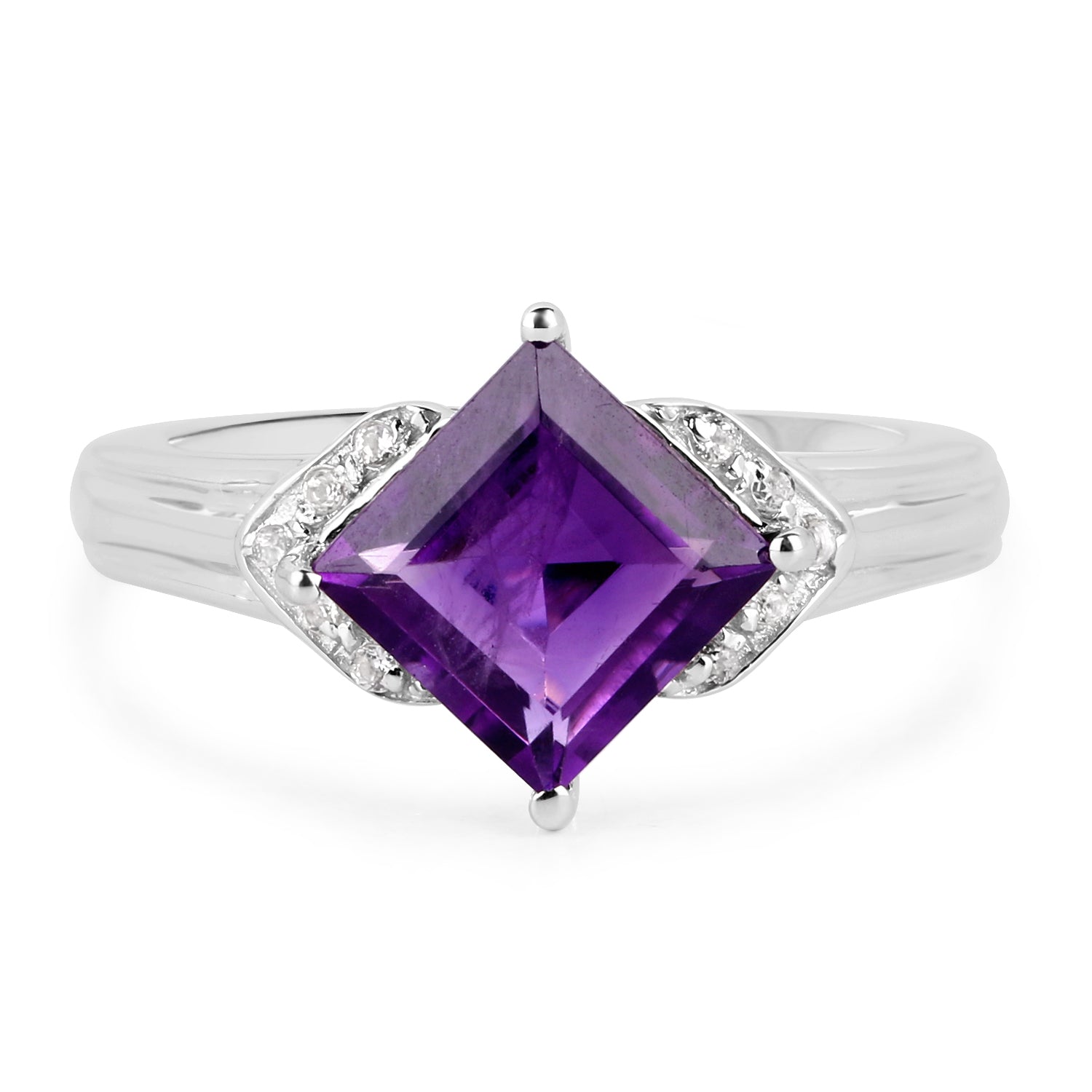 2.55 Carat Genuine Amethyst and White Topaz .925 Sterling Silver Ring by Bids.com