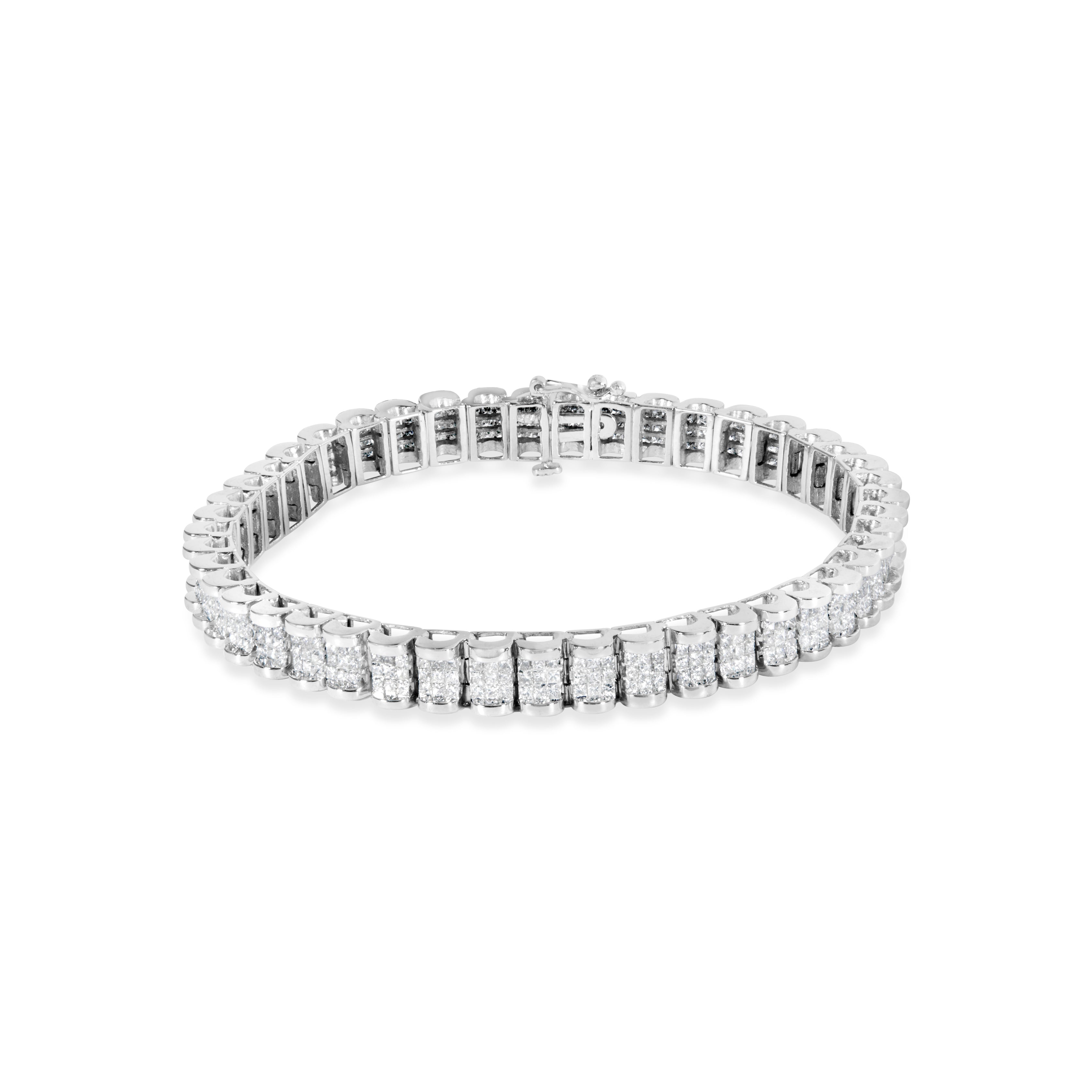14K White Gold 5.00 Cttw Invisible Set Princess-Cut Diamond Belt and Buckle Tennis 7" Bracelet (H-I Color, SI1-SI2 Clarity) by Bids.com