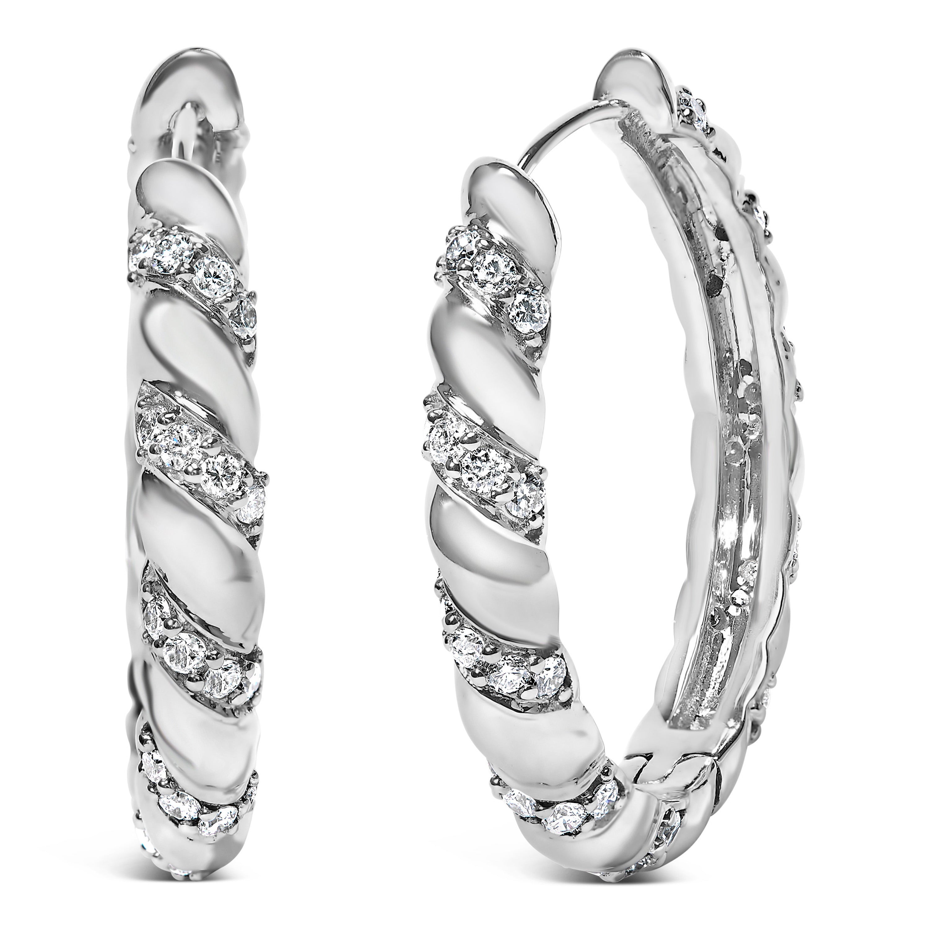 14K White Gold 1 1/5 Cttw Lab Grown Diamond Swirl Design 1" Inch Hoop Earrings (F-G Color, VS1-VS2 Clarity) by Bids.com