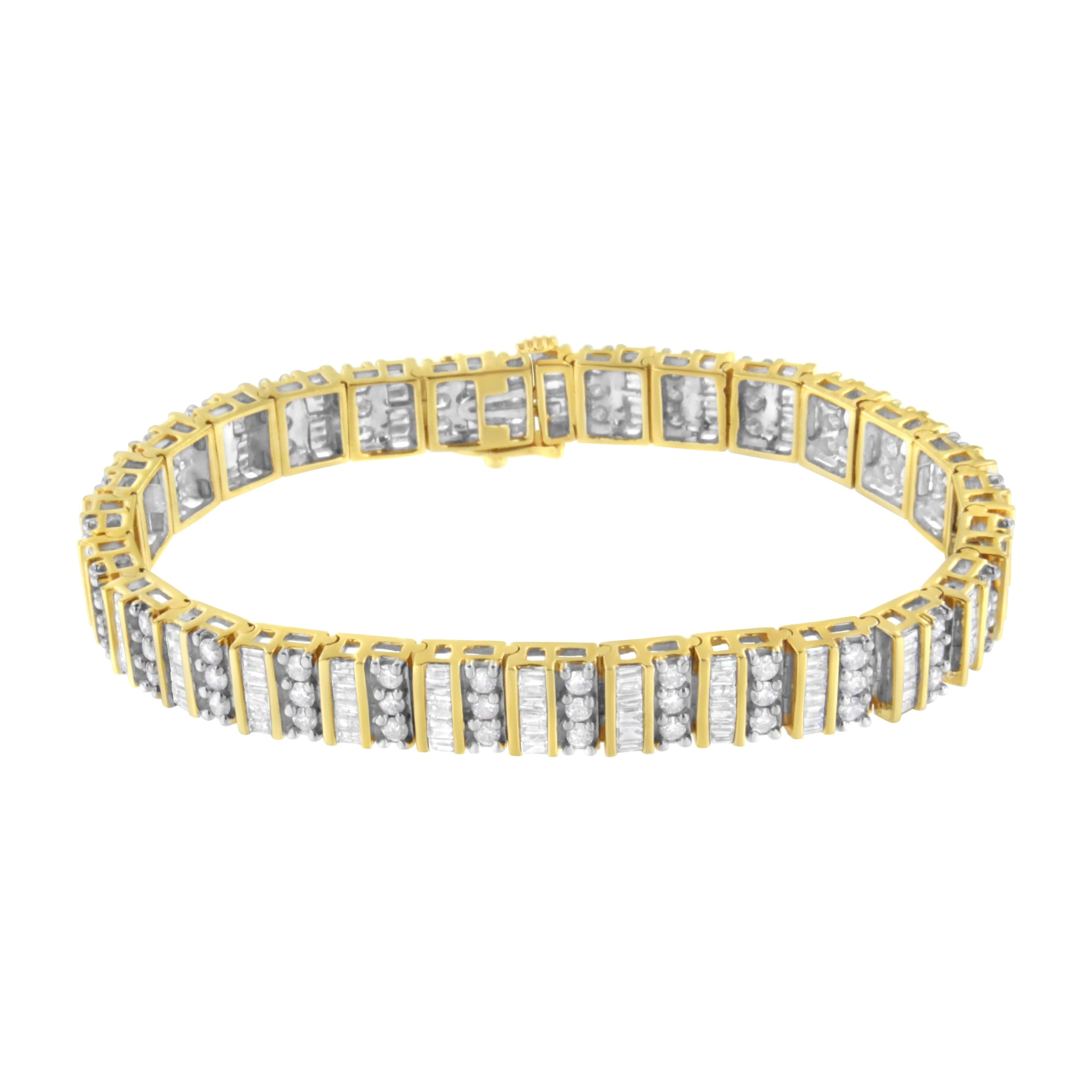 14K Yellow Gold 5.50 Cttw Round and Baguette Diamond Link Bracelet by Bids.com
