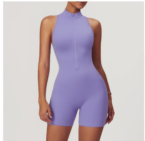 Women's Yoga Jumpsuit - Backless Zipper Front Athletic Romper for Workout & Gym