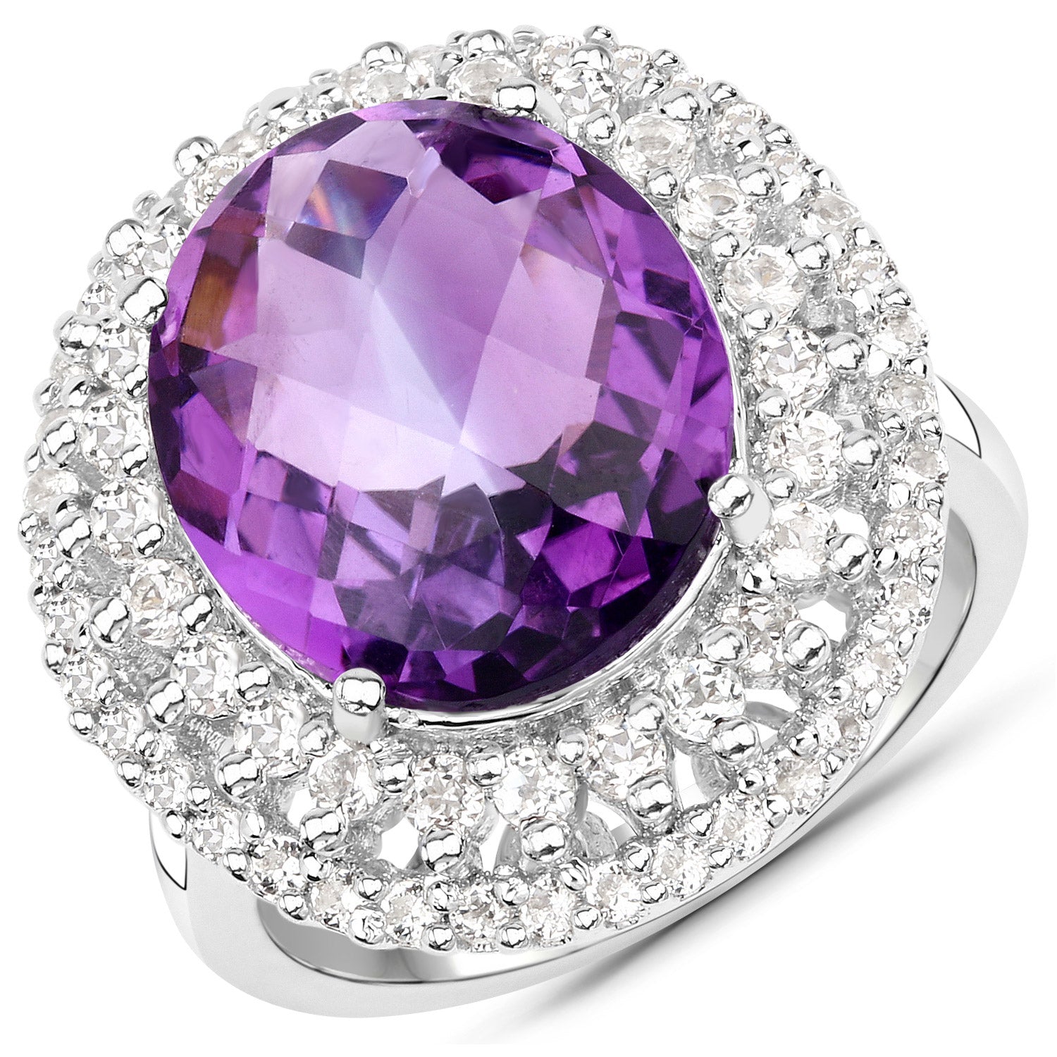 8.41 Carat Genuine Amethyst and White Topaz .925 Sterling Silver Ring by Bids.com