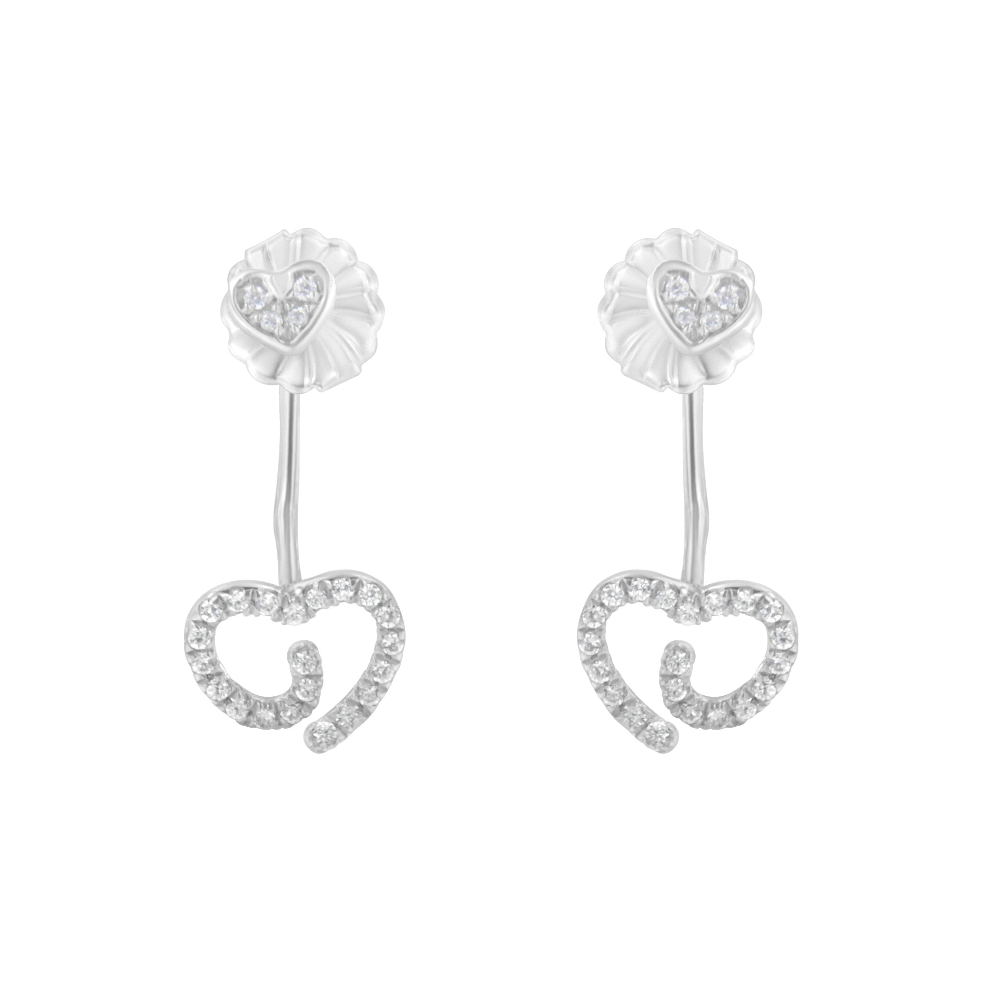 .925 Sterling Silver 1/4 Cttw Diamond Swirl Heart Front/Back Earrings (I-J Color, I2-I3 Clarity) by Bids.com