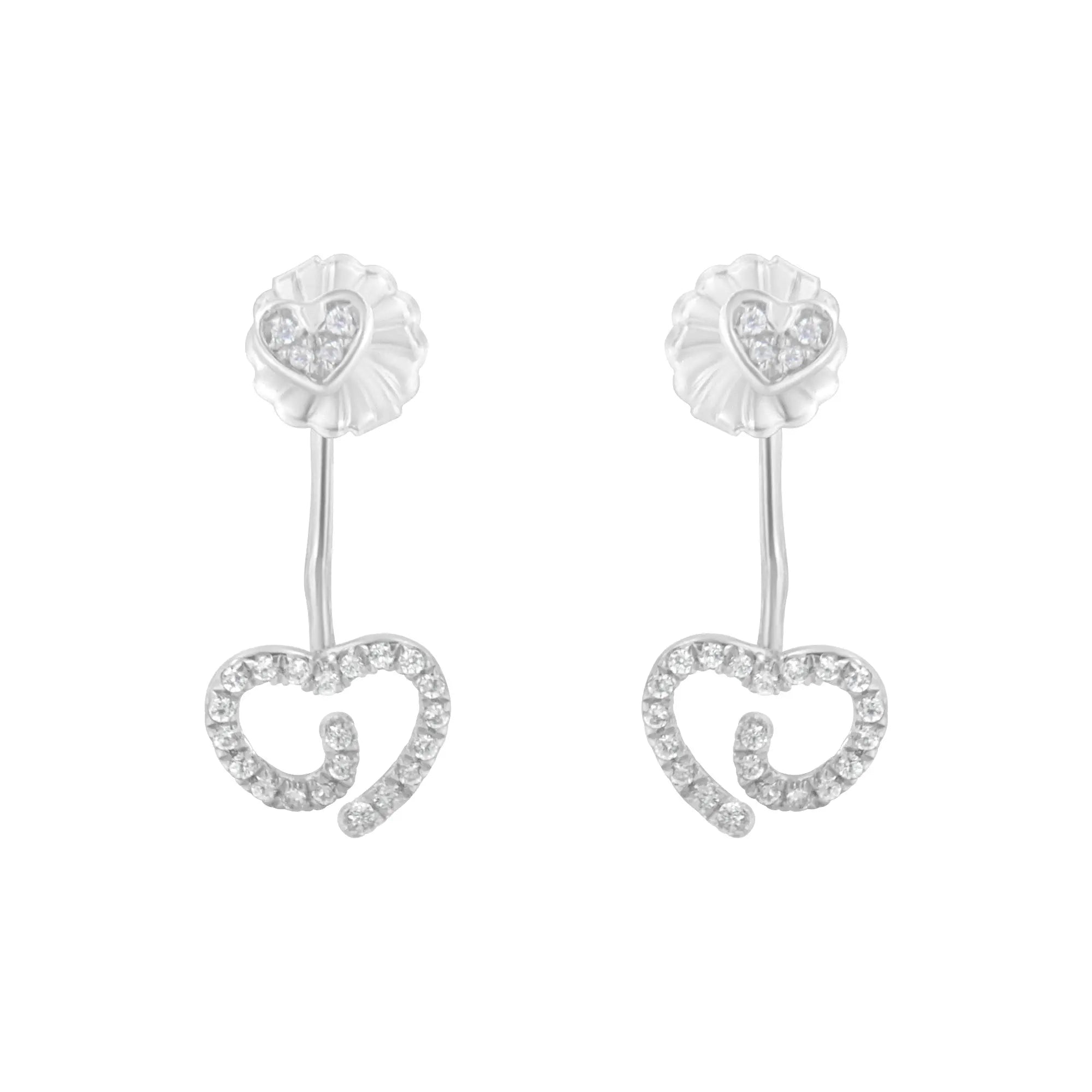 .925 Sterling Silver 1/4 Cttw Diamond Swirl Heart Front/Back Earrings (I-J Color, I2-I3 Clarity)