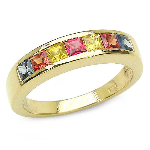 14K Yellow Gold Plated 1.26 Carat Genuine Multi Sapphire .925 Sterling Silver Ring by Bids.com