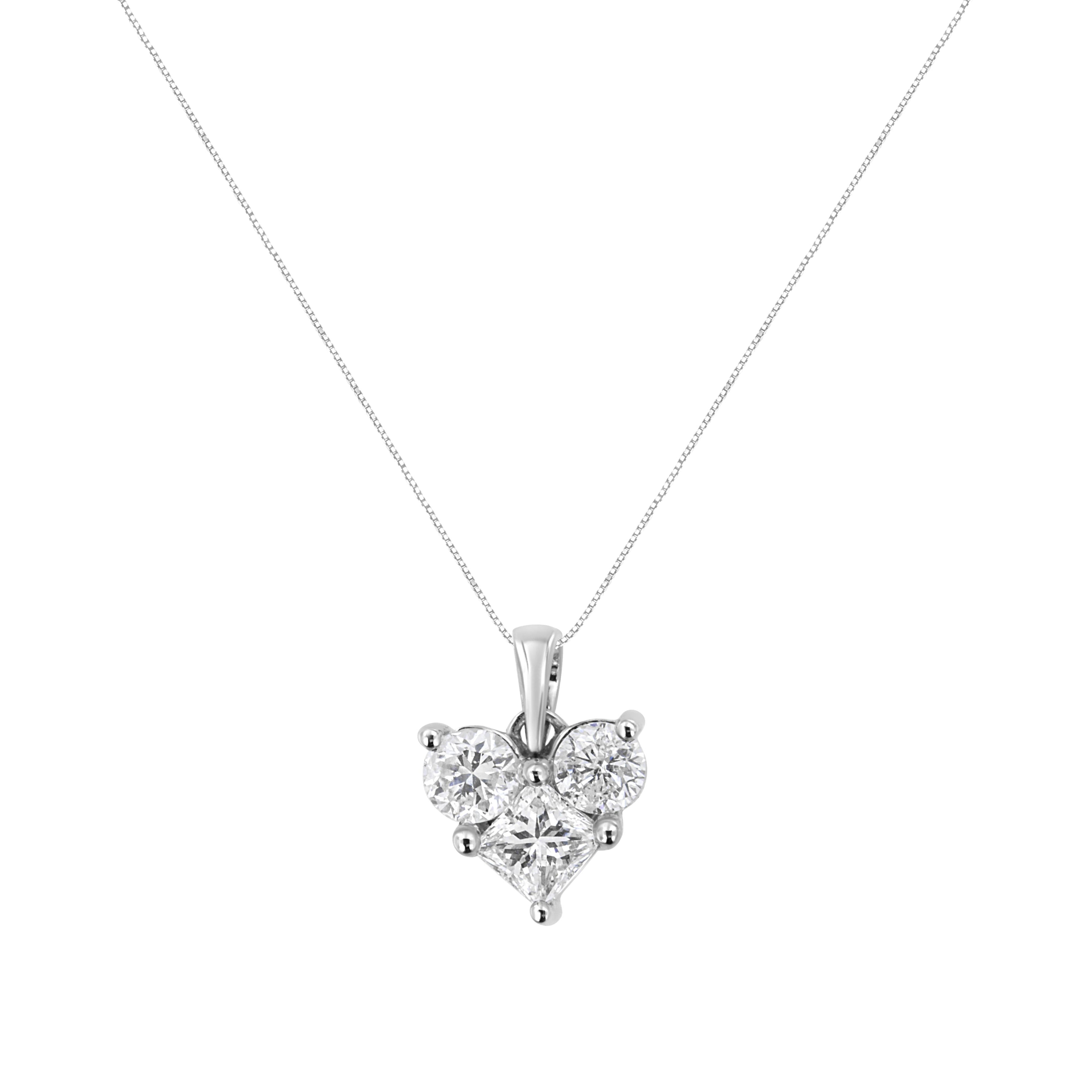 10K White Gold 1.0 Cttw Round-Cut and Princess-Cut Diamond Heart Shaped 18" Pendant Necklace (H-I Color, SI2-I1 Clarity) by Bids.com