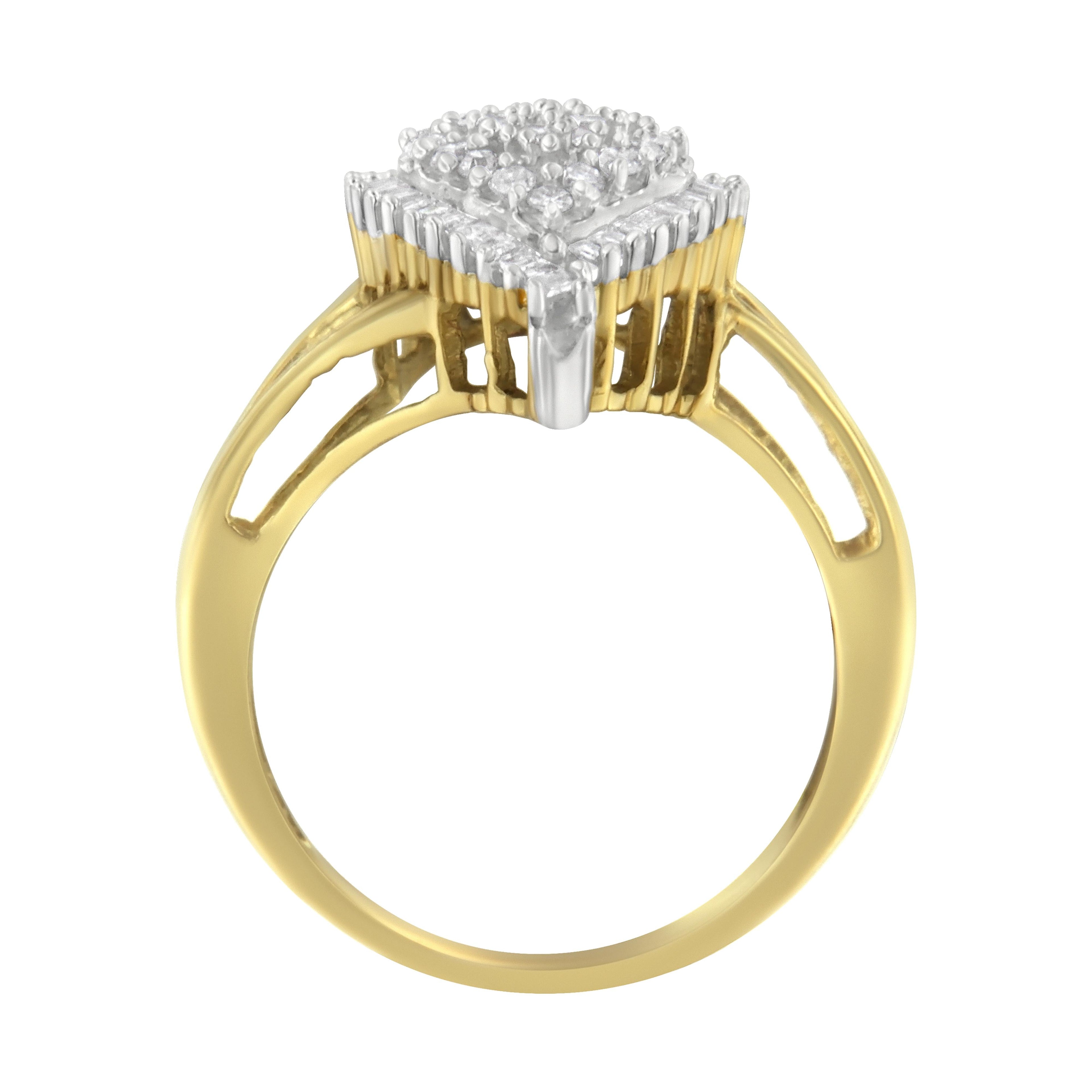 14K Yellow and White Gold 1.00 Cttw Round and Baguette-Cut Diamond Ballerina Cocktail Ring (H-I Color, SI2-I1 Clarity) by Bids.com