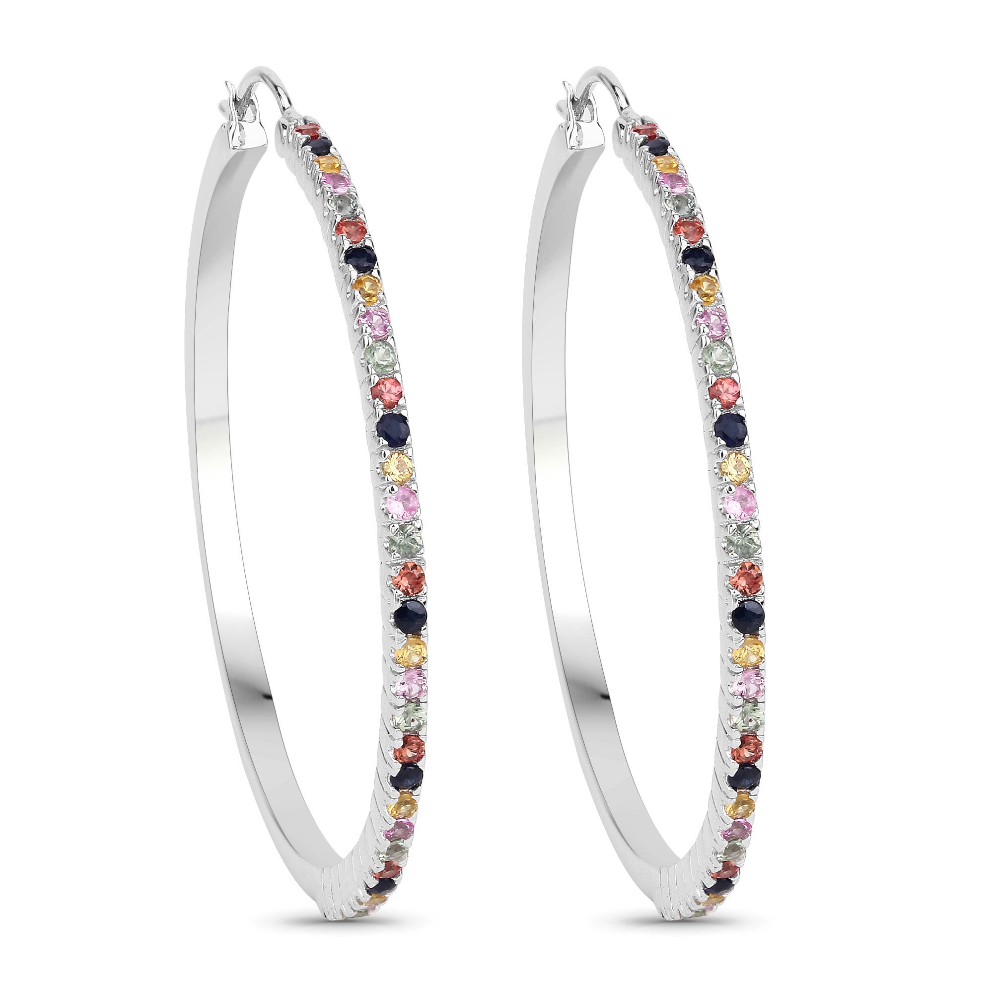 2.24 Carat Genuine Multi Sapphire .925 Sterling Silver Earrings by Bids.com