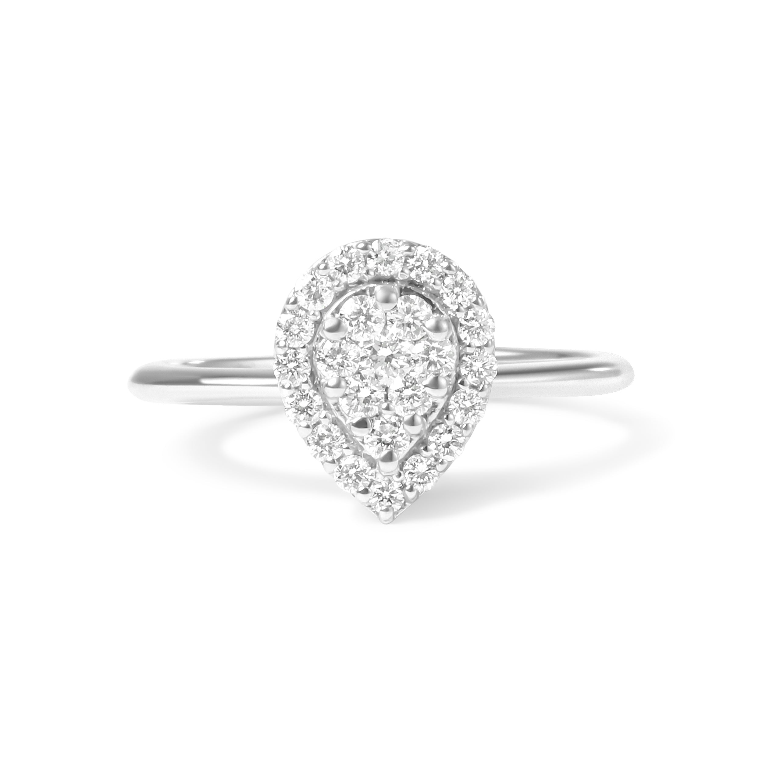 10K White Gold 3/8 Cttw Round-Cut Lab Grown Diamond Cluster Pear Promise Ring (G-H Color, VS2-SI1 Clarity) - Size 7 DestGlow