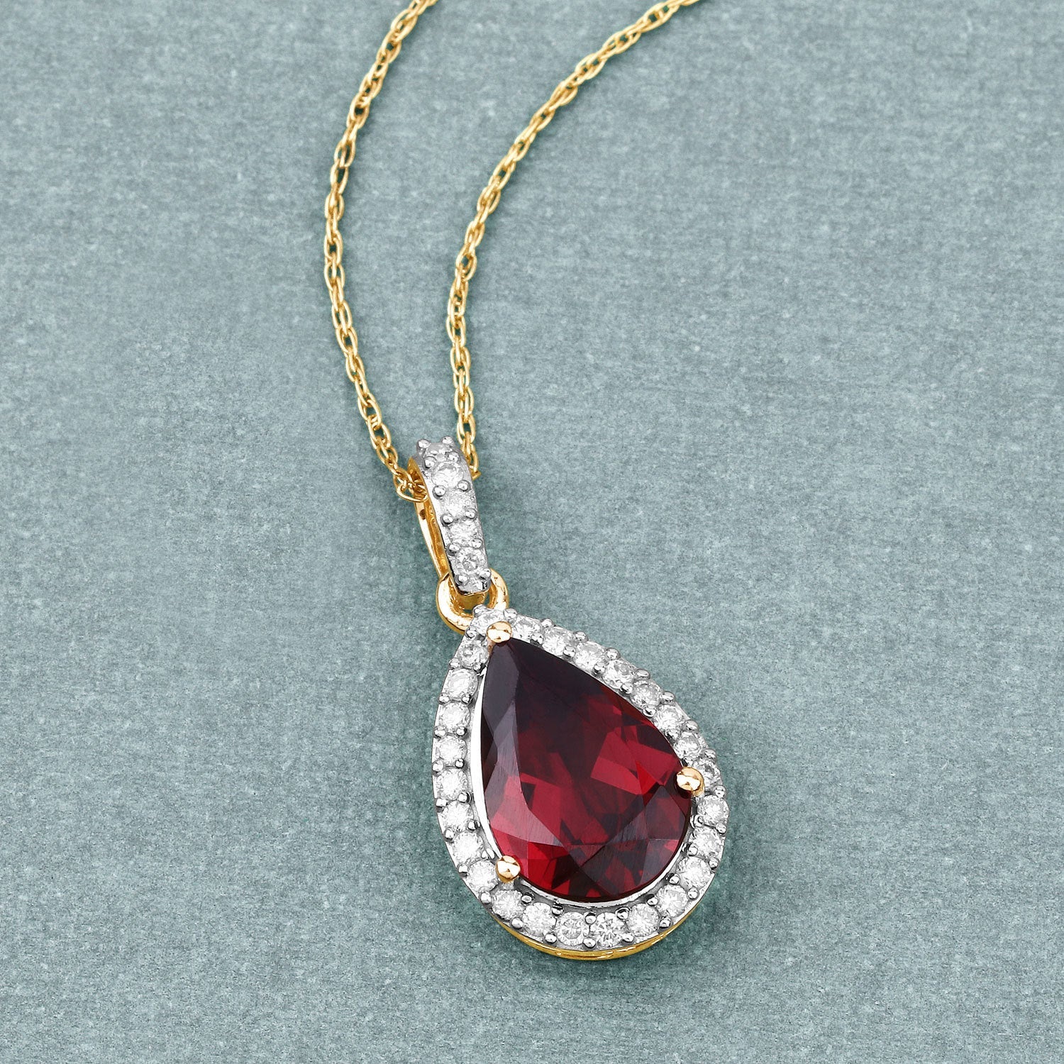 3.29 Carat Genuine Rhodolite and White Diamond 14K Yellow Gold Pendant by Bids.com
