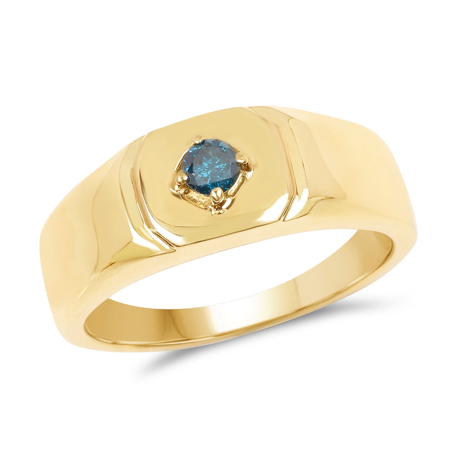 14K Yellow Gold Plated 0.20 Carat Genuine Blue Diamond .925 Sterling Silver Ring by Bids.com