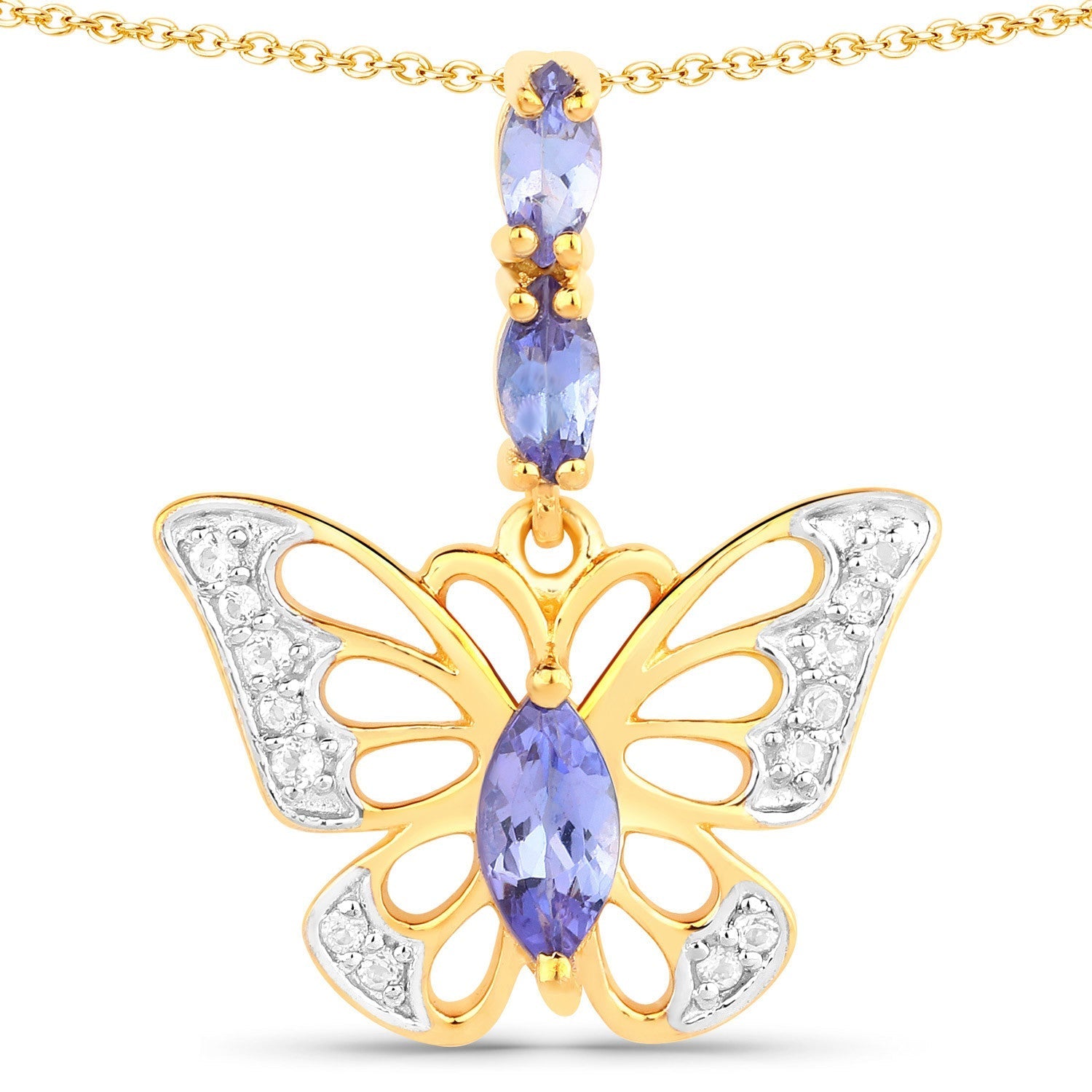 0.74 Carat Genuine Tanzanite and White Topaz .925 Sterling Silver Pendant DestGlow