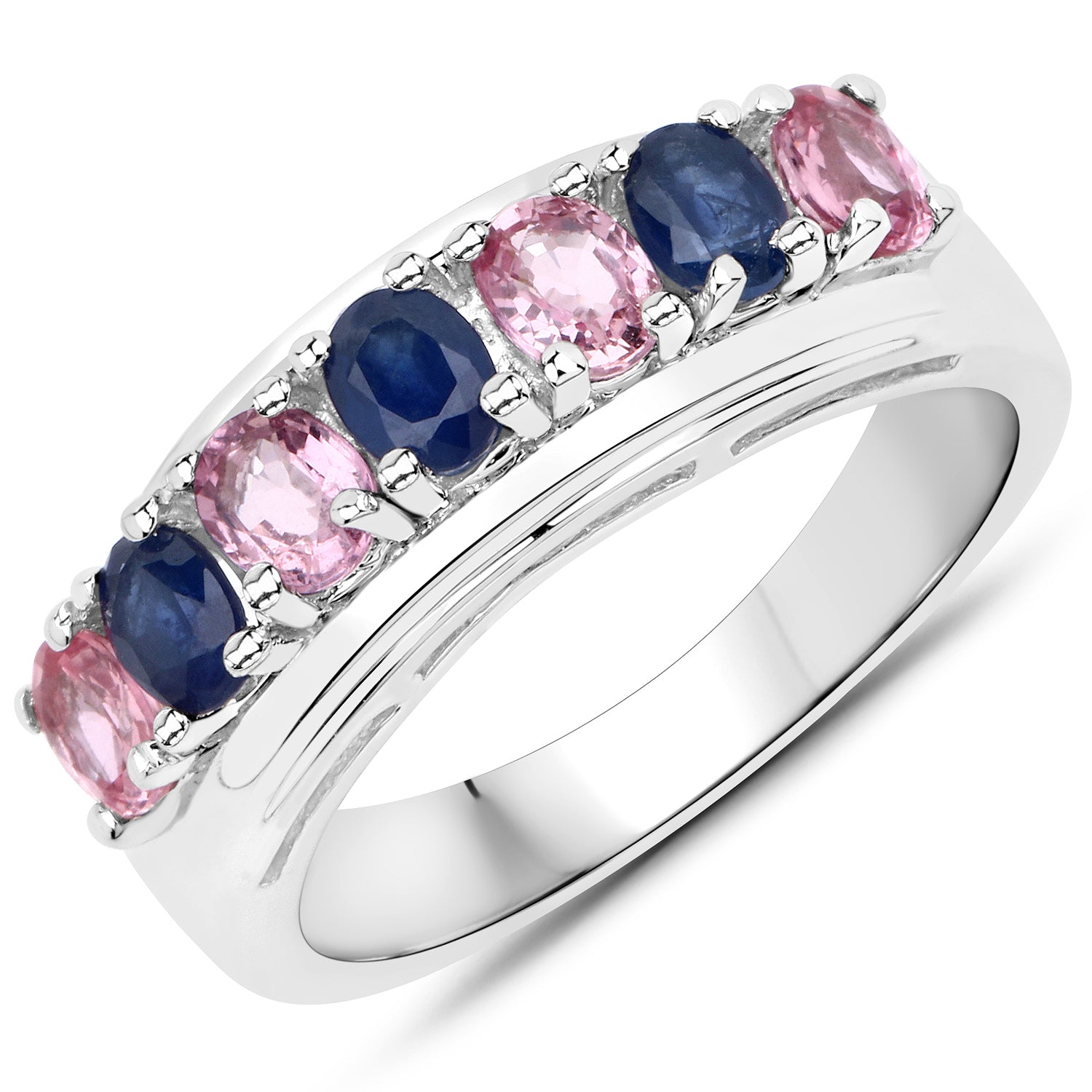 1.40 Carat Genuine Pink Sapphire and Blue Sapphire .925 Sterling Silver Ring DestGlow