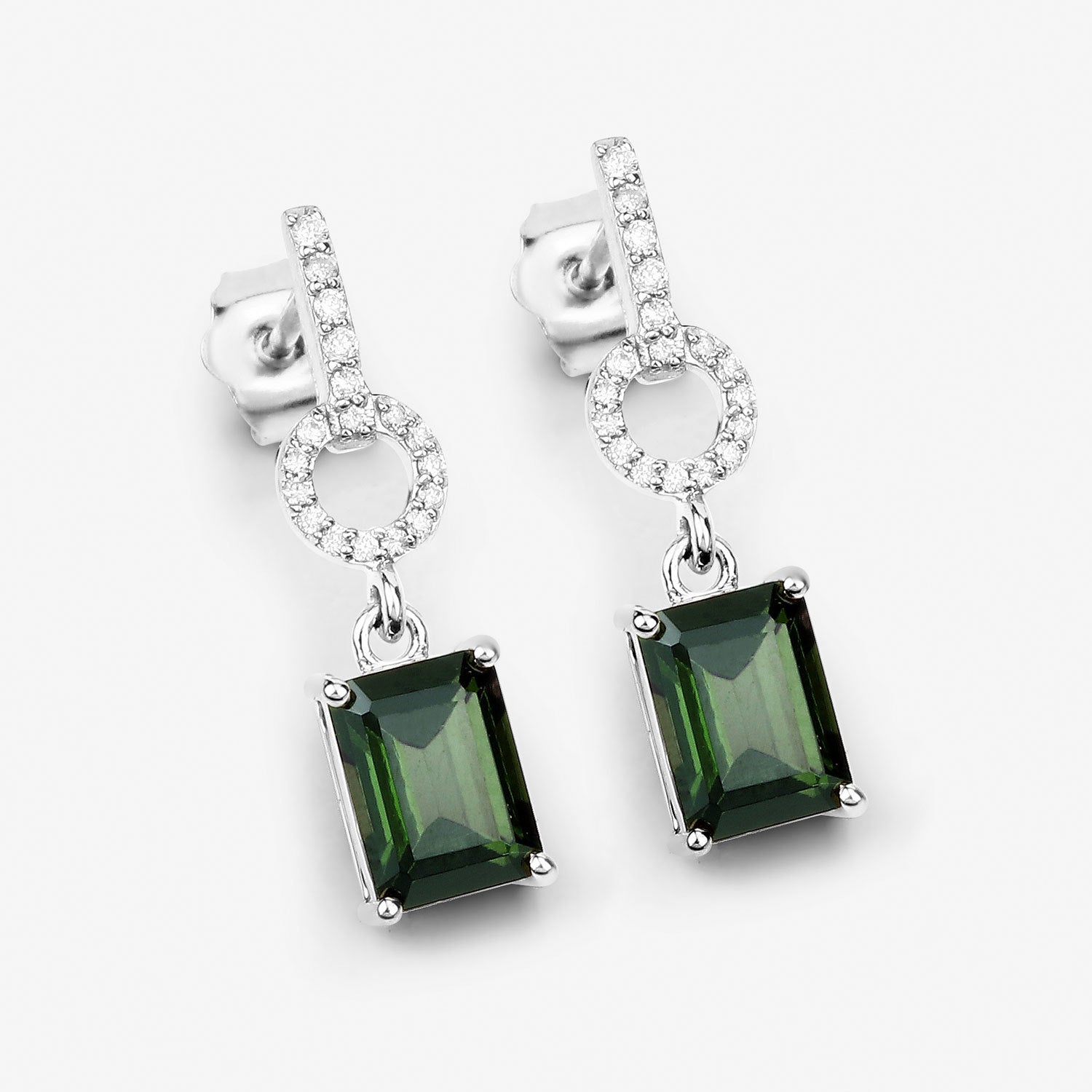 2.28 Carat Genuine Green Tourmaline and White Diamond 14K White Gold Earrings by Bids.com