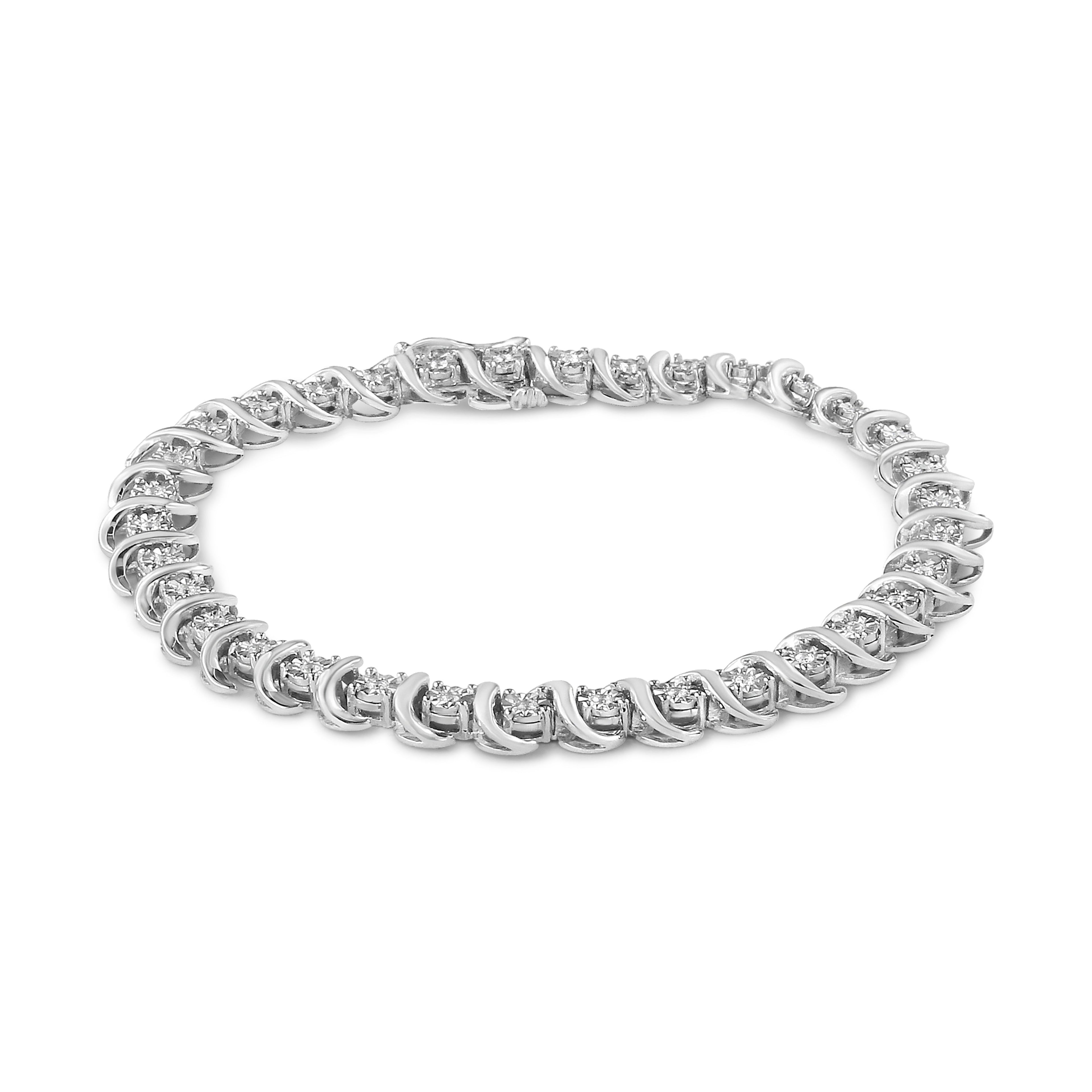 .925 Sterling Silver 1/3 Cttw Miracle-Set Diamond "S" Link Tennis Bracelet (I-J Color, I3 Clarity) - Size 7.25" by Bids.com