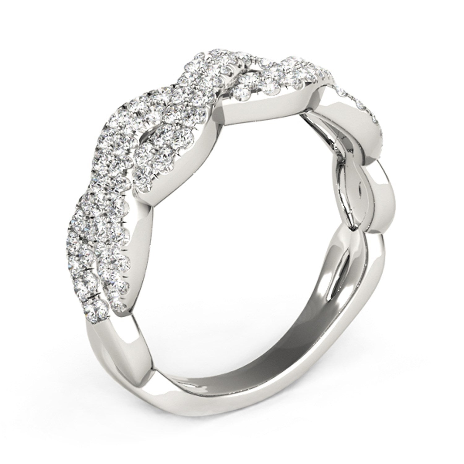 Diamond Studded Interlocking Waves Ring in 14k White Gold (5/8 cttw) by Bids.com