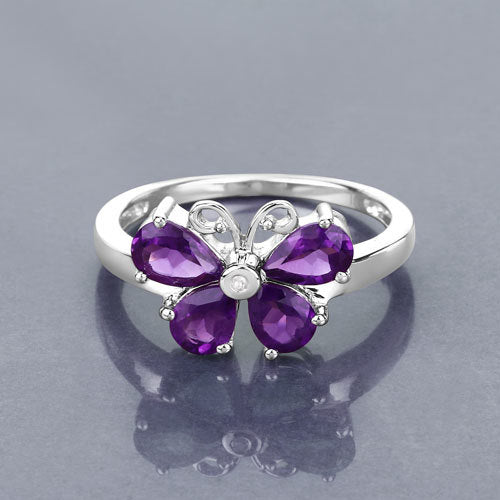 1.35 Carat Genuine Amethyst and Created White Sapphire .925 Sterling Silver Ring by Bids.com