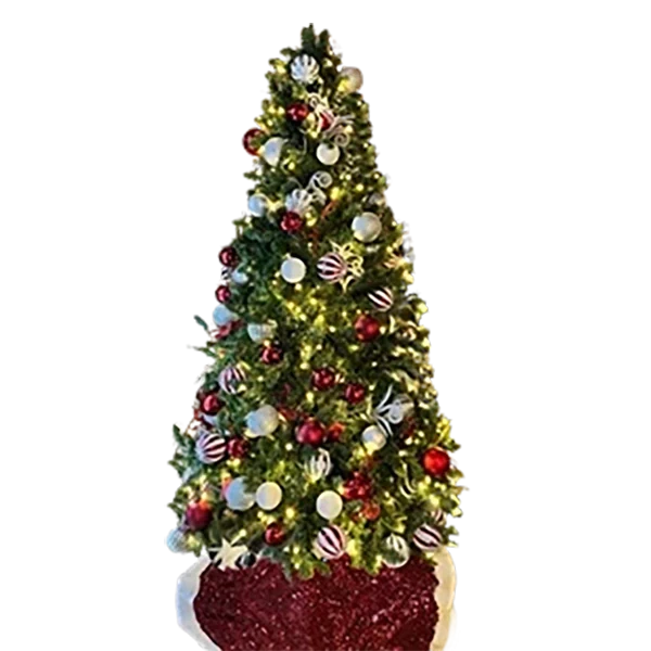 7.5FT Pre-Decorated PVC Christmas Tree Red/White/Silver