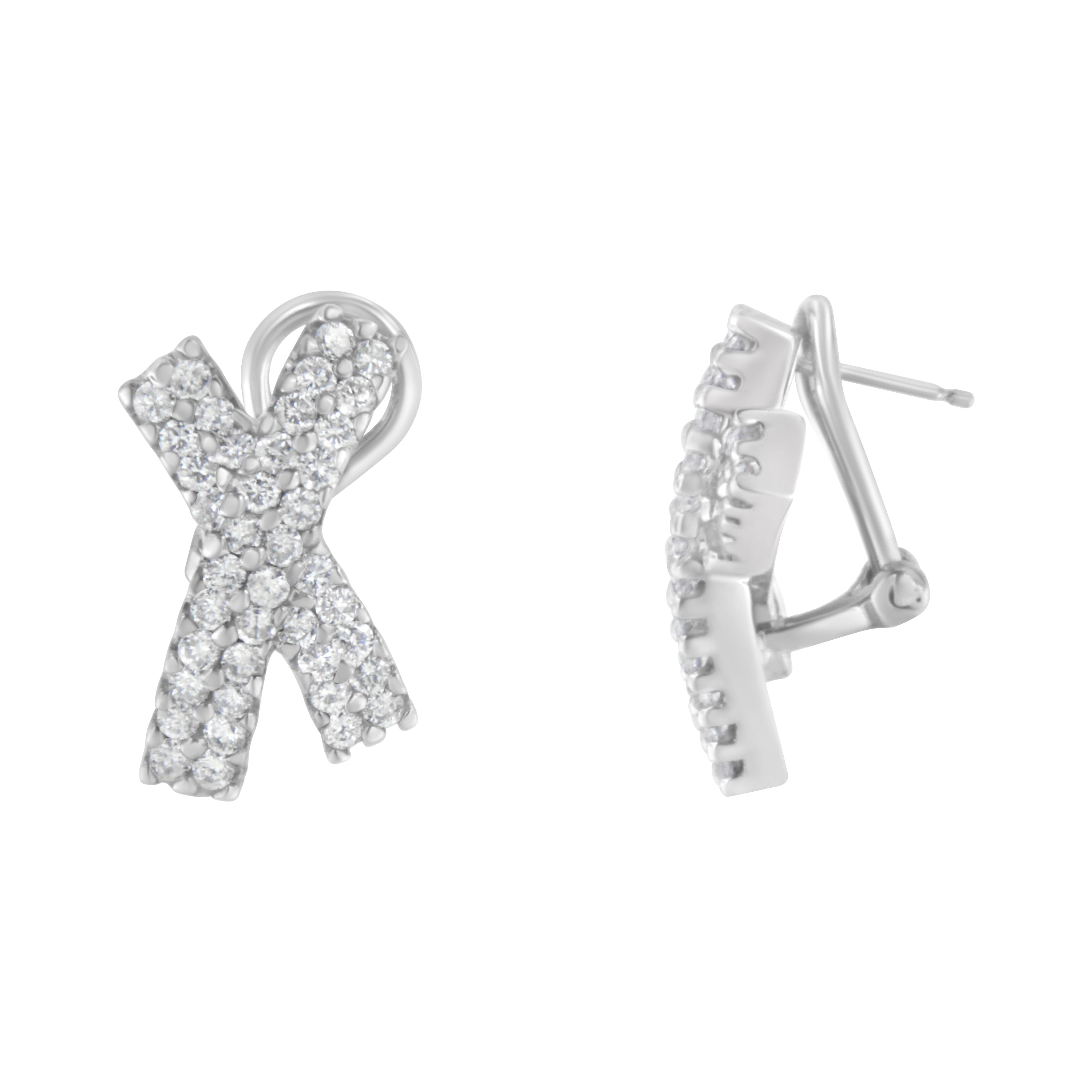 14K White Gold 2.0 Cttw Round-Brilliant Cut Diamond Domed X Shaped Omega Back Stud Earrings (H-I Color, I1-I2 Clarity) by Bids.com