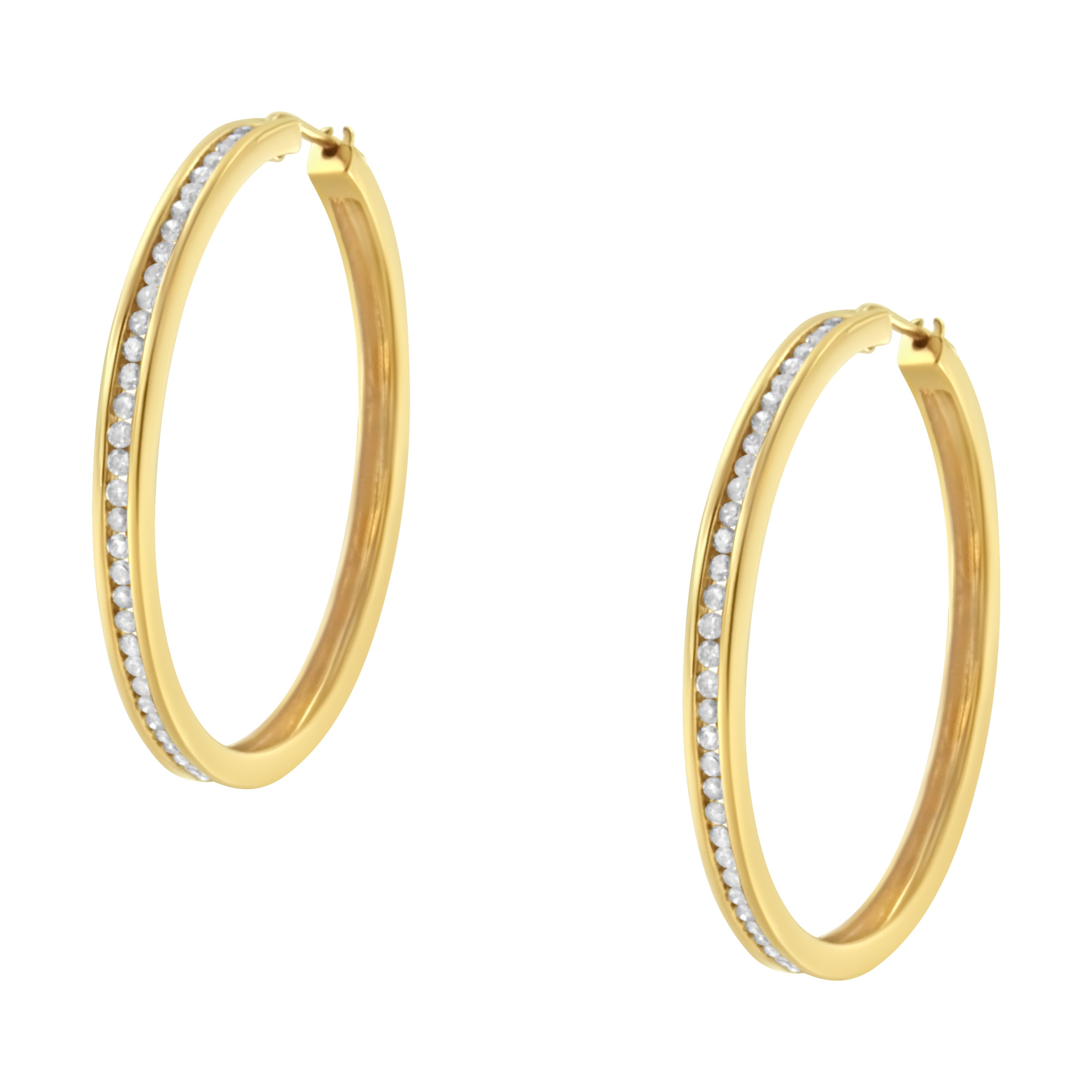 14K Yellow Gold 1.0 Cttw Round Brilliant Cut Diamond Channel Set Circle Hoop Earrings (I-J Color, I1-I2 Clarity) by Bids.com