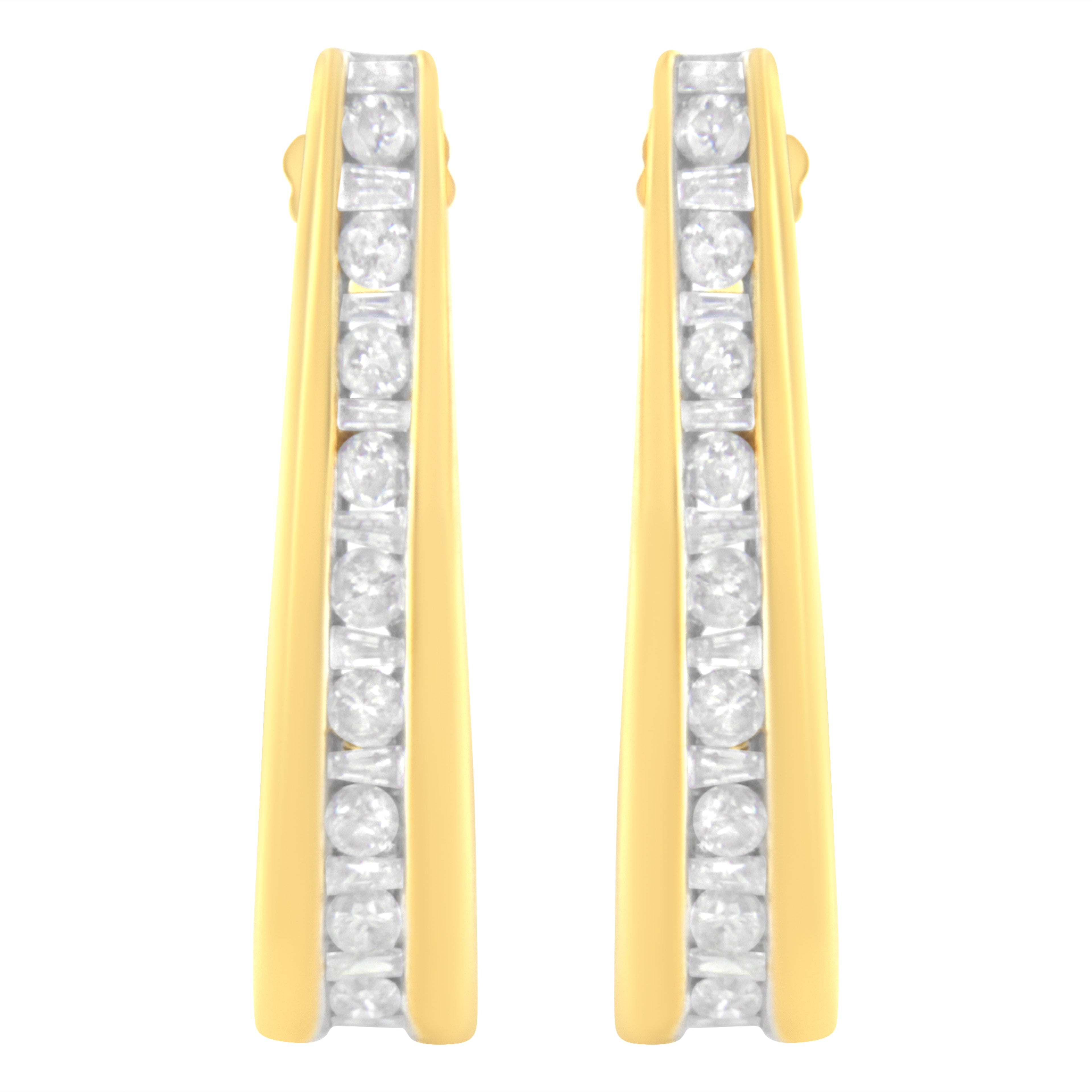 10K Yellow Gold 1 cttw Channel Set Diamond J-Hoop Earrings (H-I Clarity, I1-I2 Color) by Bids.com