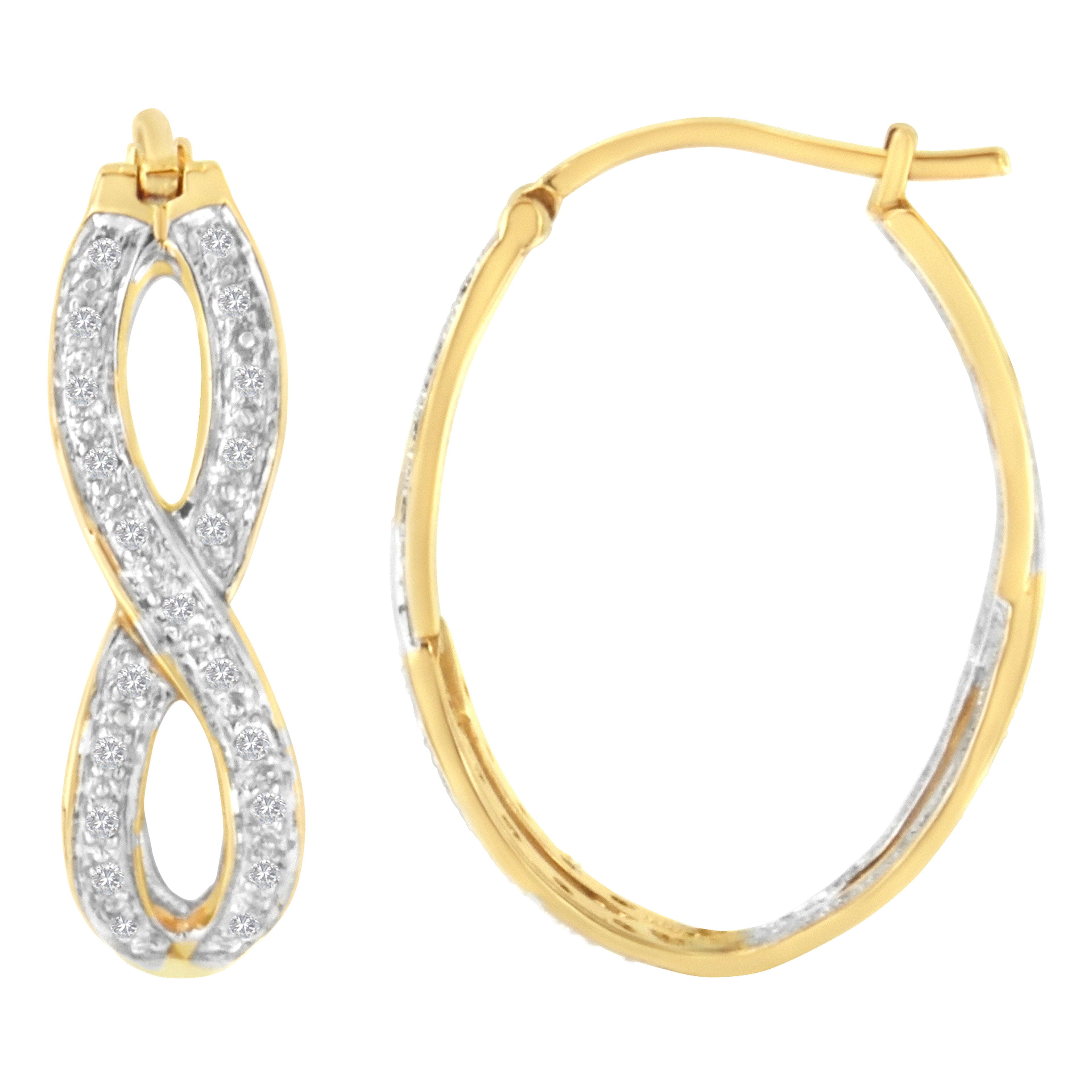 10K Yellow and White Gold 1/4 cttw Diamond Double Infinity Hoop Earrings (I-J Clarity, I1-I2 Color) by Bids.com