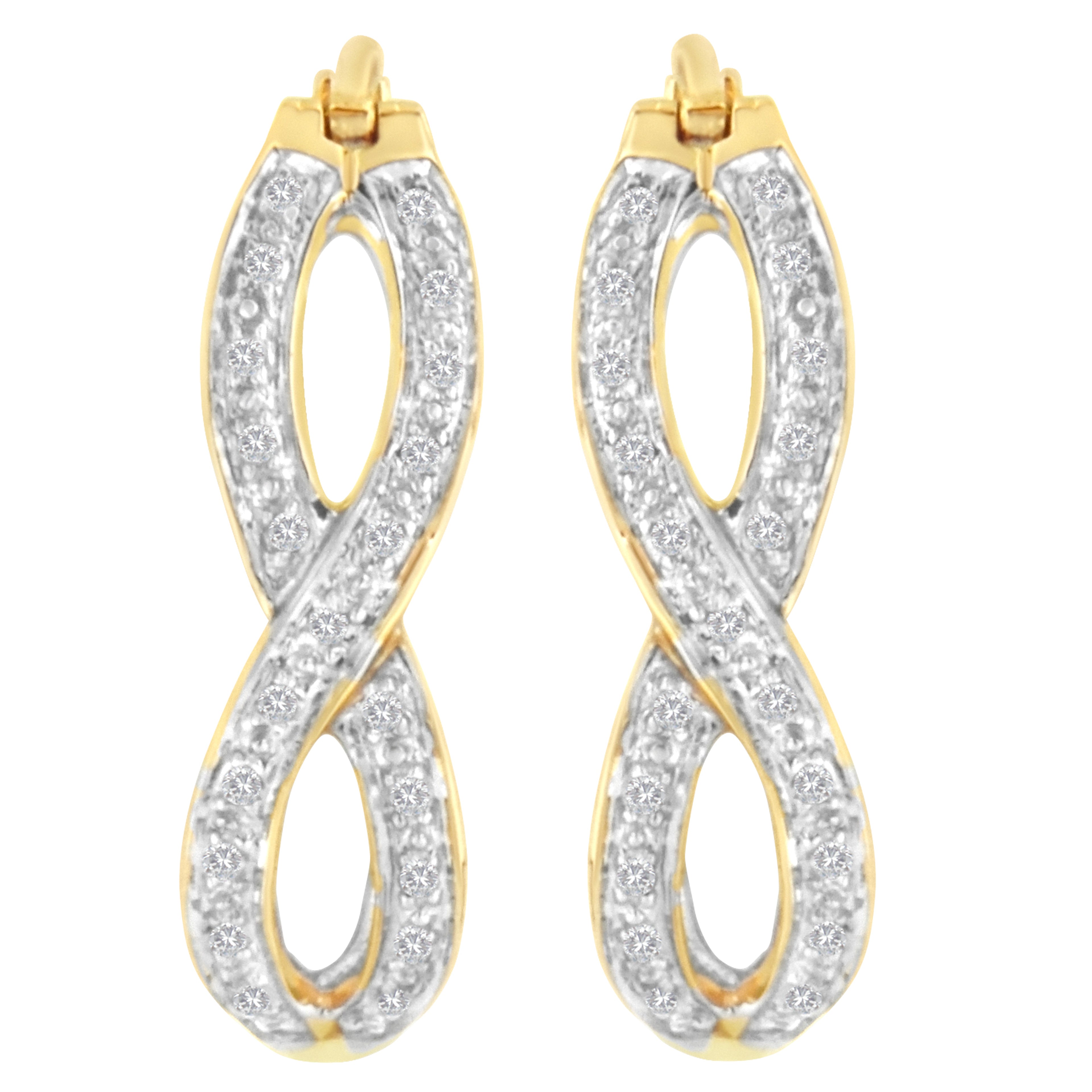 10K Yellow and White Gold 1/4 cttw Diamond Double Infinity Hoop Earrings (I-J Clarity, I1-I2 Color) by Bids.com