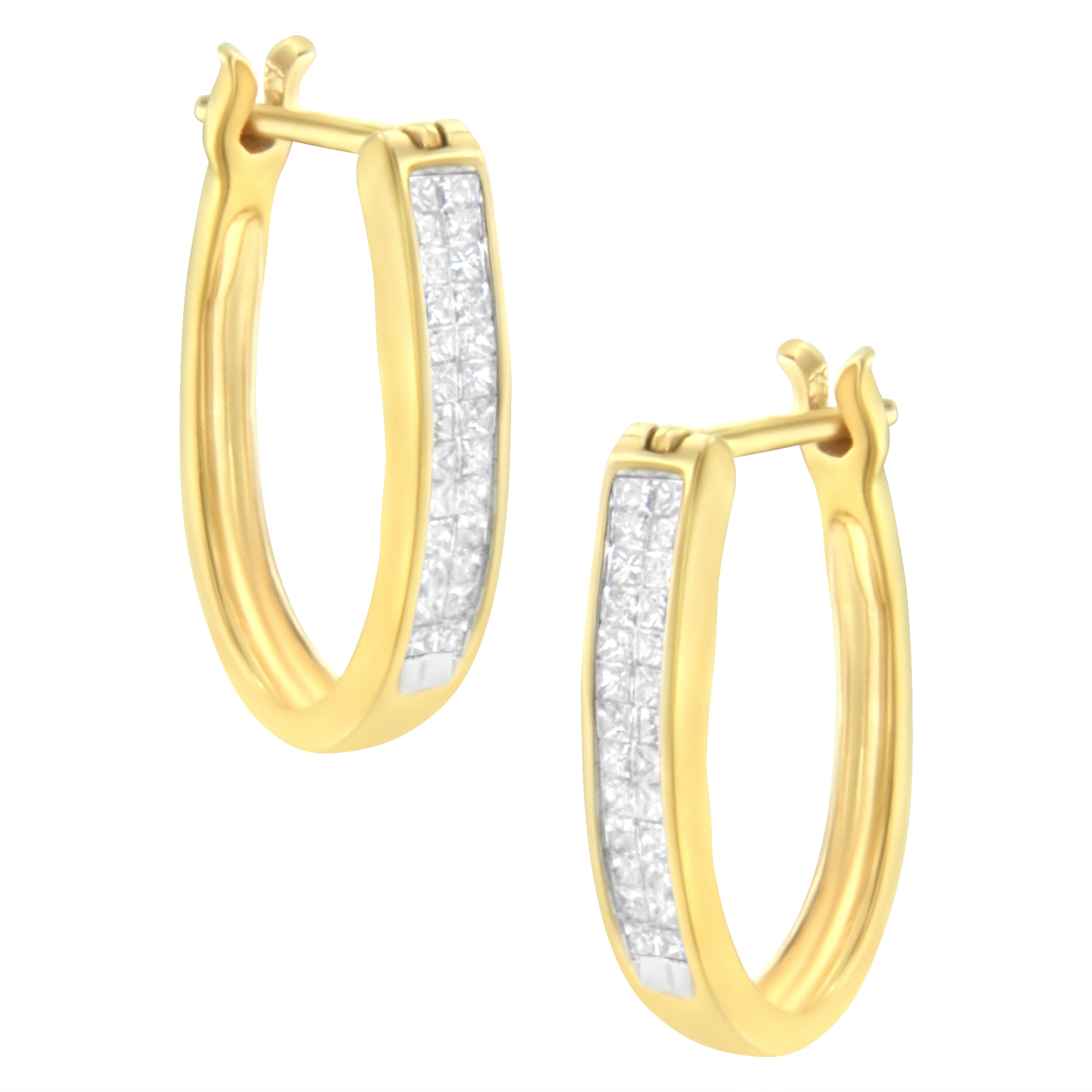 10K Yellow Gold 1/2 Cttw Invisible Set Princess-cut Diamond Hoop Earrings (H-I Color, SI2-I1 Clarity) by Bids.com