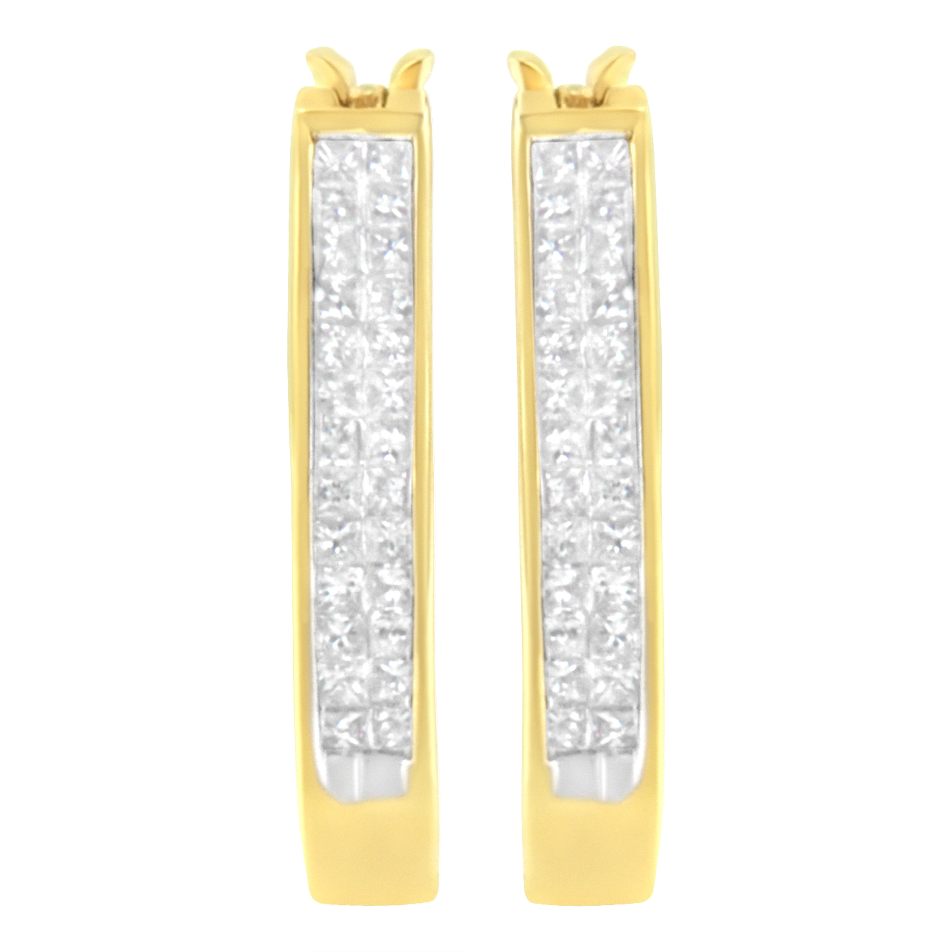 10K Yellow Gold 1/2 Cttw Invisible Set Princess-cut Diamond Hoop Earrings (H-I Color, SI2-I1 Clarity) by Bids.com
