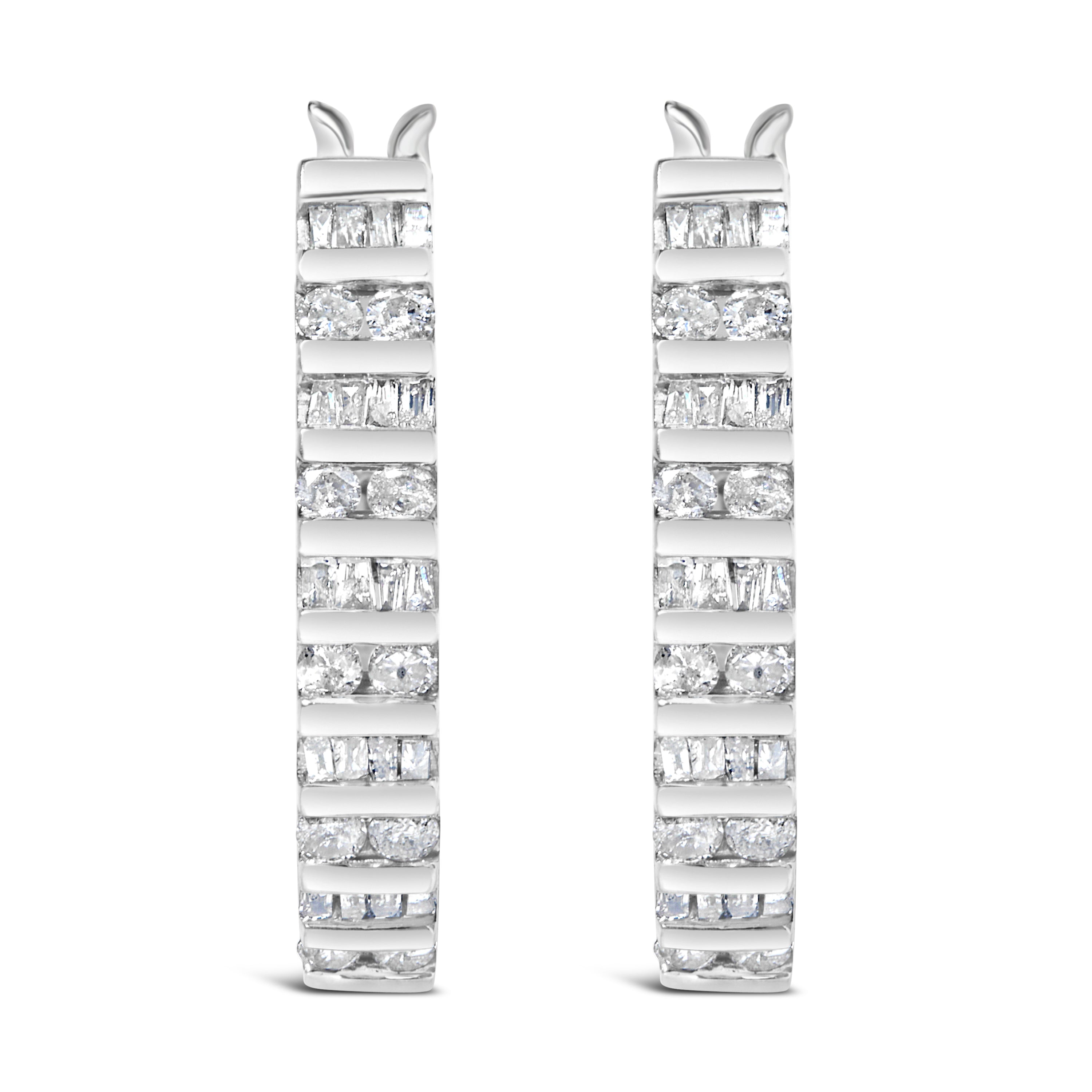 10K White Gold 1.0 Cttw Alternating Diamond "U" Hoop Earrings (I-J Color, I2-I3 Clarity) by Bids.com