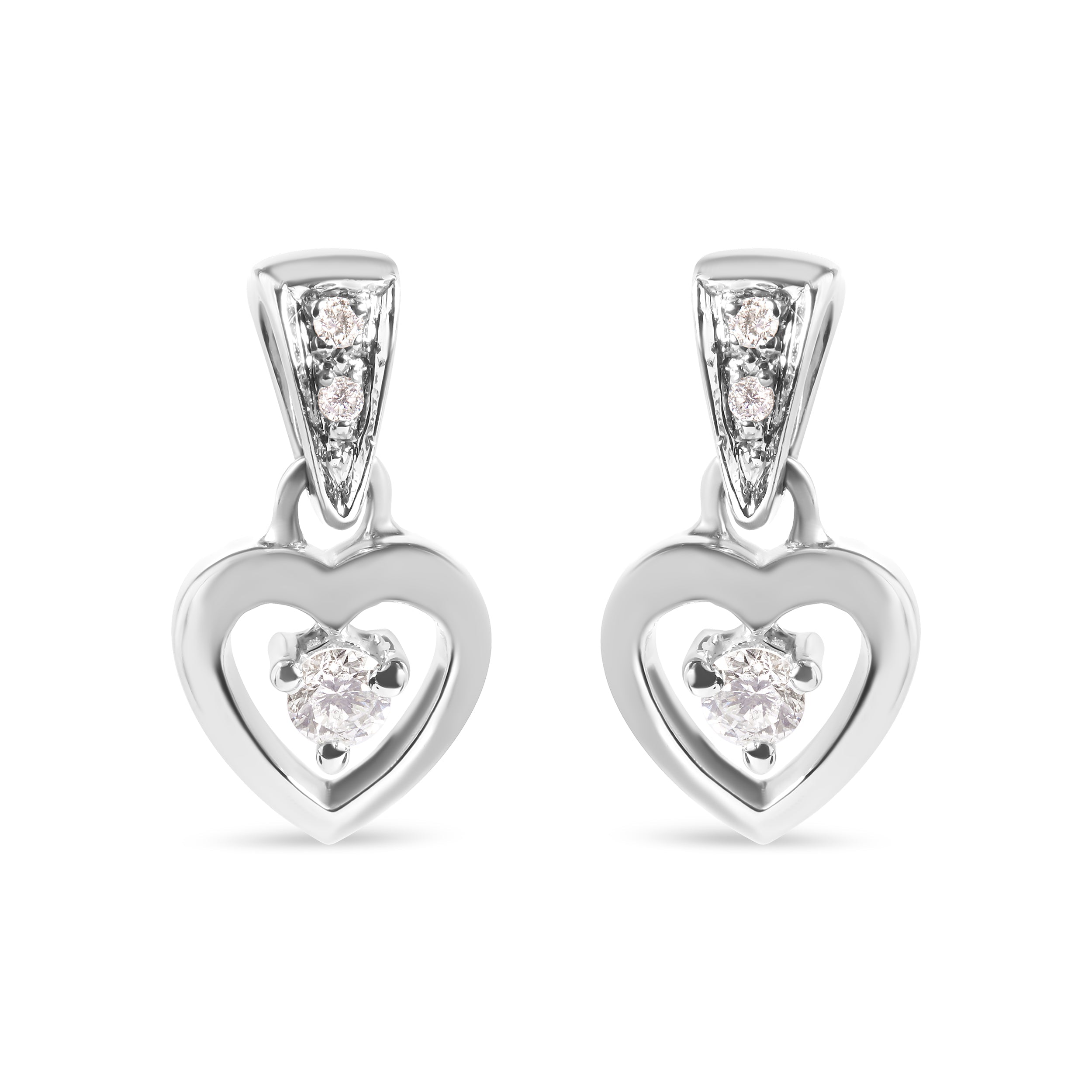 14K White Gold 1/6 Cttw Diamond Dangle Heart Stud Earrings (H-I, SI2-I1) DestGlow