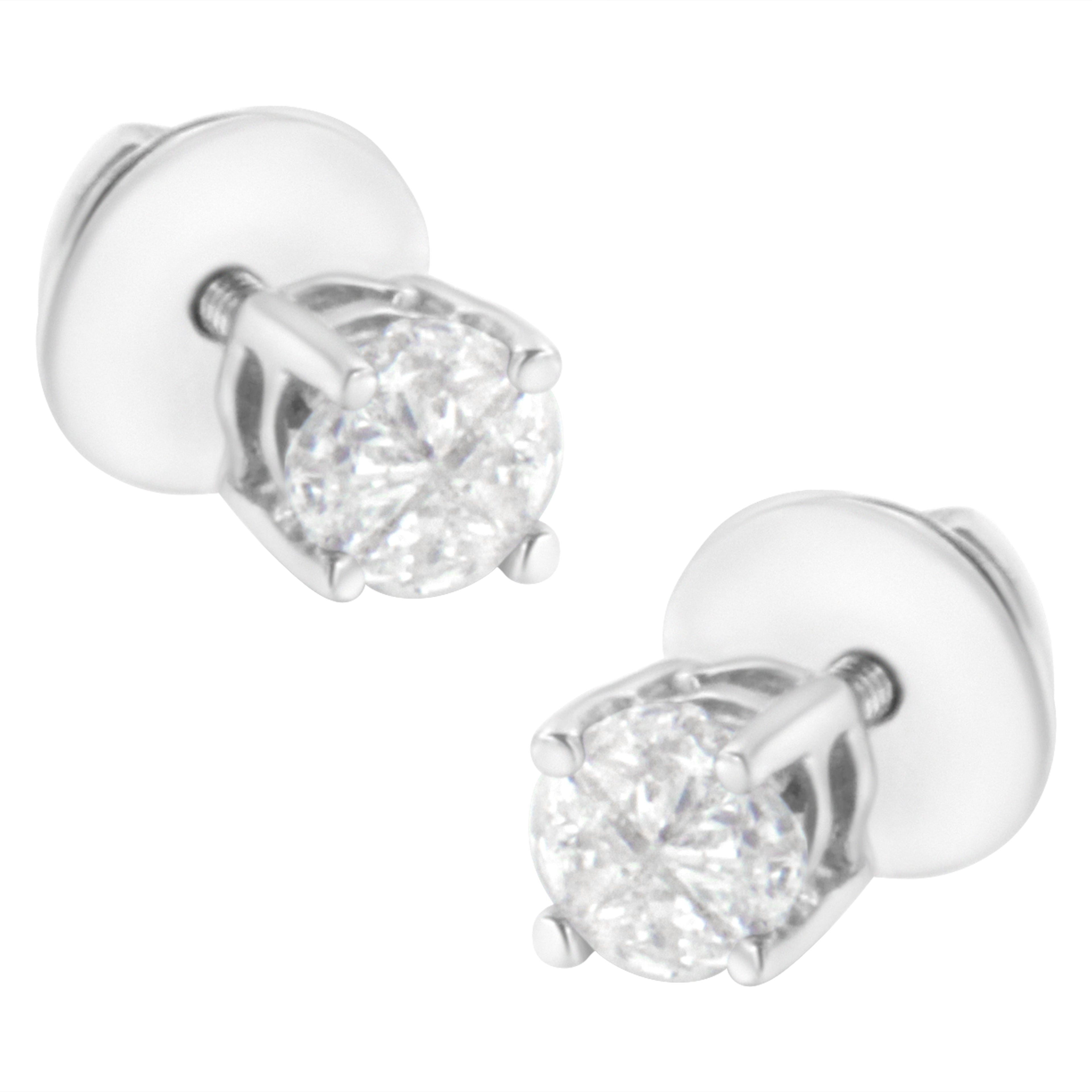 14K White Gold 1/2 Cttw Pie-Cut Diamond Solitaire Stud Earrings (H-I Color, SI1-SI2 Clarity) by Bids.com