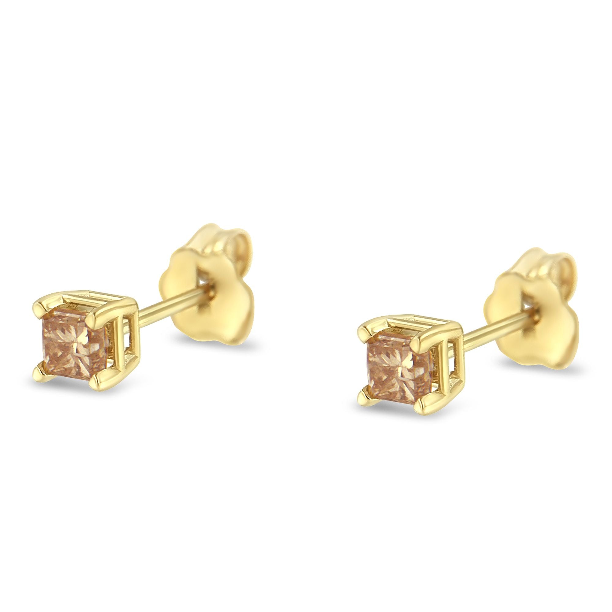 IGI Certified 3/8 Cttw Princess-Cut Square Diamond 4-Prong Solitaire Stud Earrings in 14K Yellow Gold (K-L Color, I1-I2 Clarity) by Bids.com