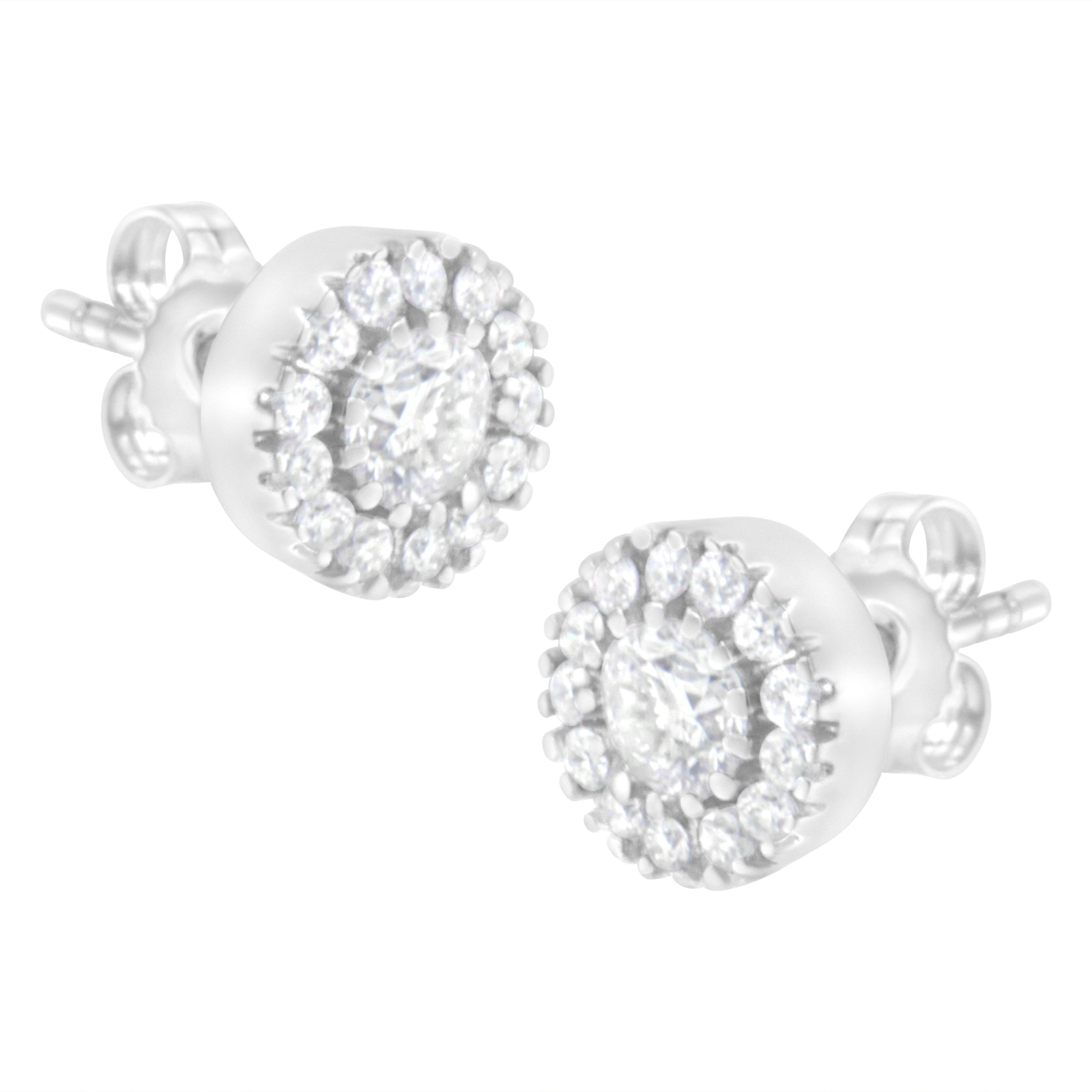 14k White Gold 1 cttw Diamond Halo Stud Earrings (I-J Clarity, I1-I2 Color) by Bids.com
