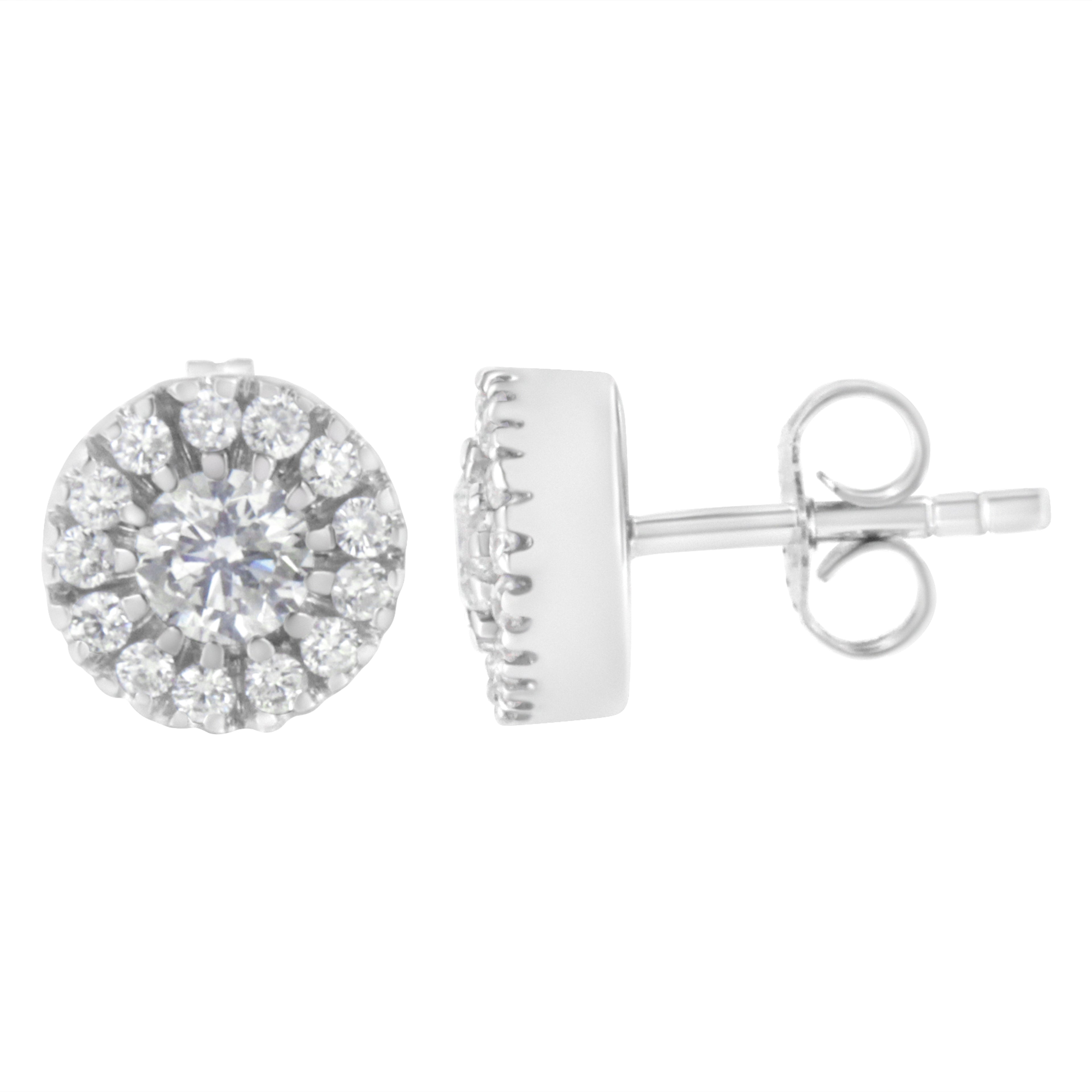 14k White Gold 1 cttw Diamond Halo Stud Earrings (I-J Clarity, I1-I2 Color) by Bids.com