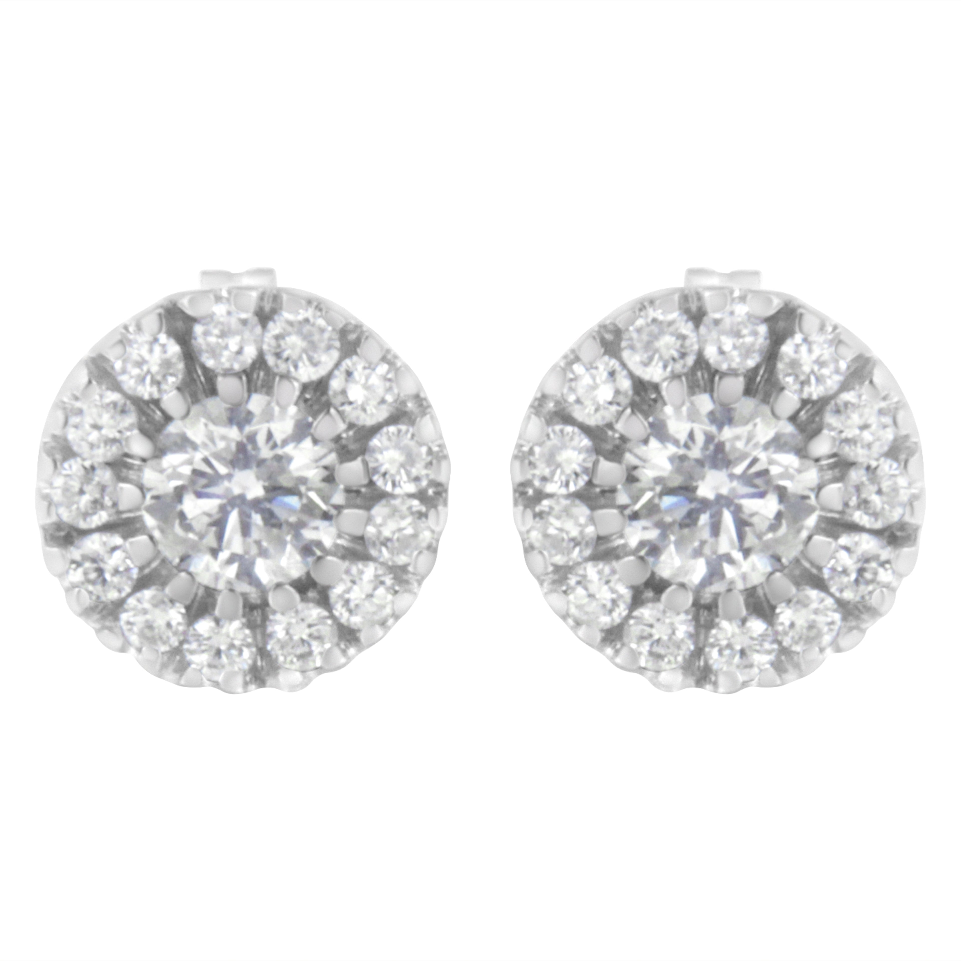 14k White Gold 1 cttw Diamond Halo Stud Earrings (I-J Clarity, I1-I2 Color) by Bids.com