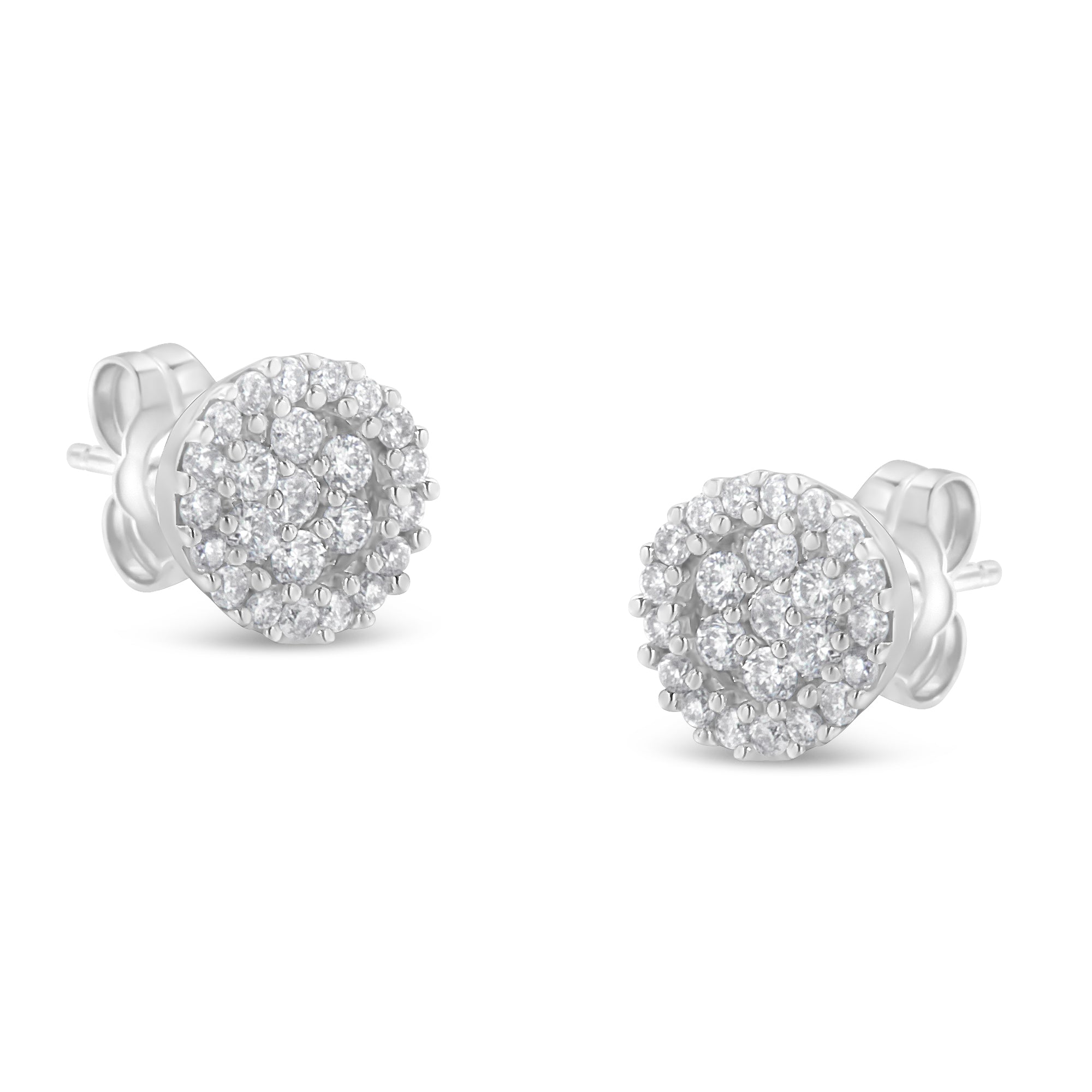 14K White Gold 1/2 Cttw Brilliant-Cut Diamond Halo-Style Cluster Round Button Stud Earrings (H-I Color, I1-I2 Clarity) by Bids.com