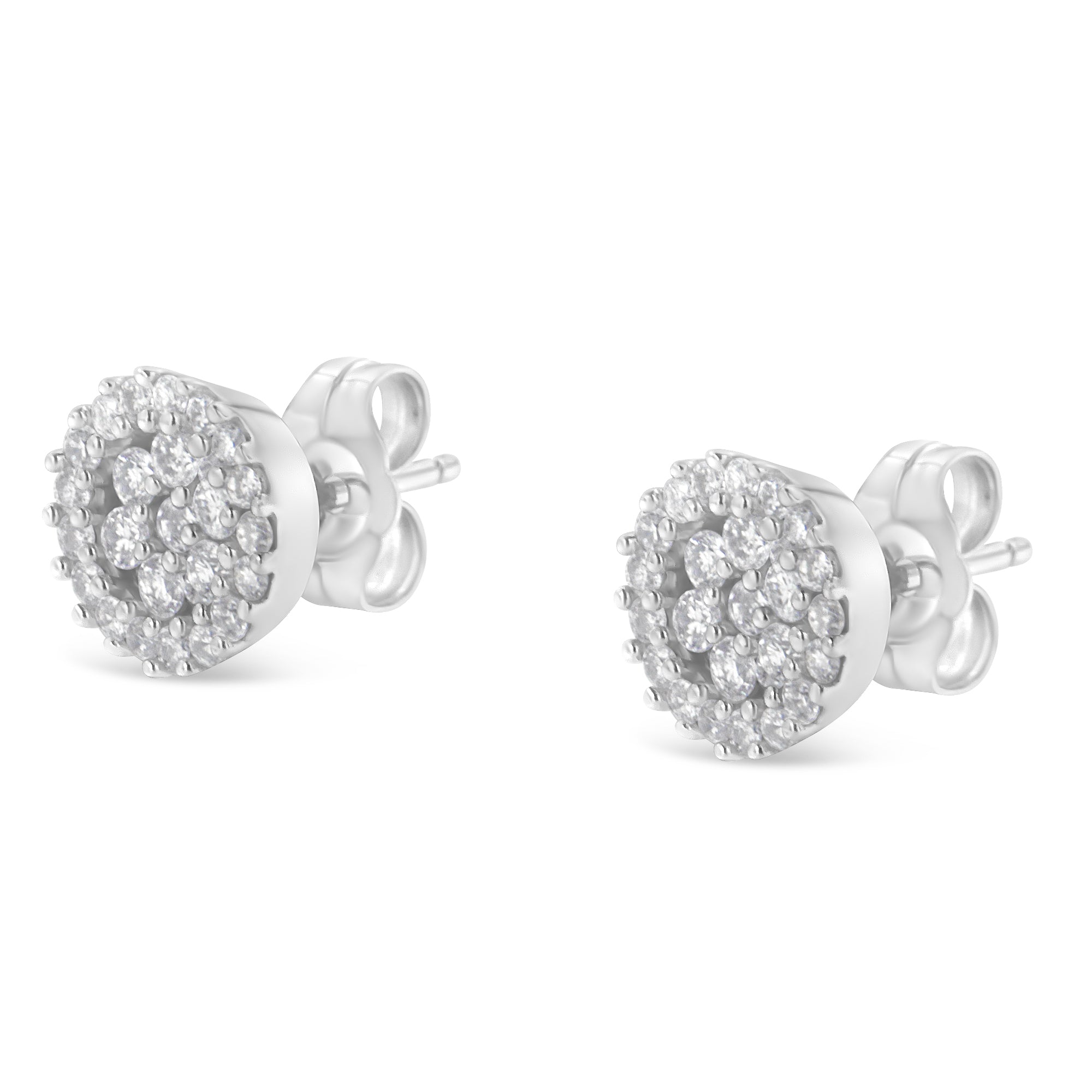 14K White Gold 1/2 Cttw Brilliant-Cut Diamond Halo-Style Cluster Round Button Stud Earrings (H-I Color, I1-I2 Clarity) by Bids.com