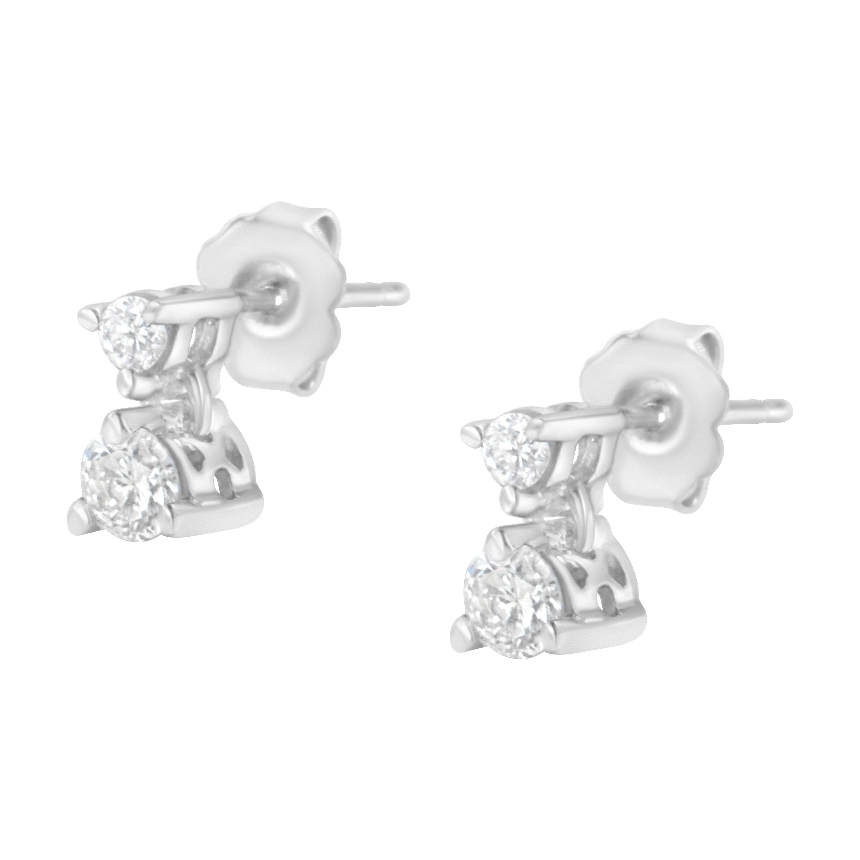 14KT White Gold 1/2 cttw Double Diamond Dangle Stud Earrings (H-I, I1-I2) by Bids.com