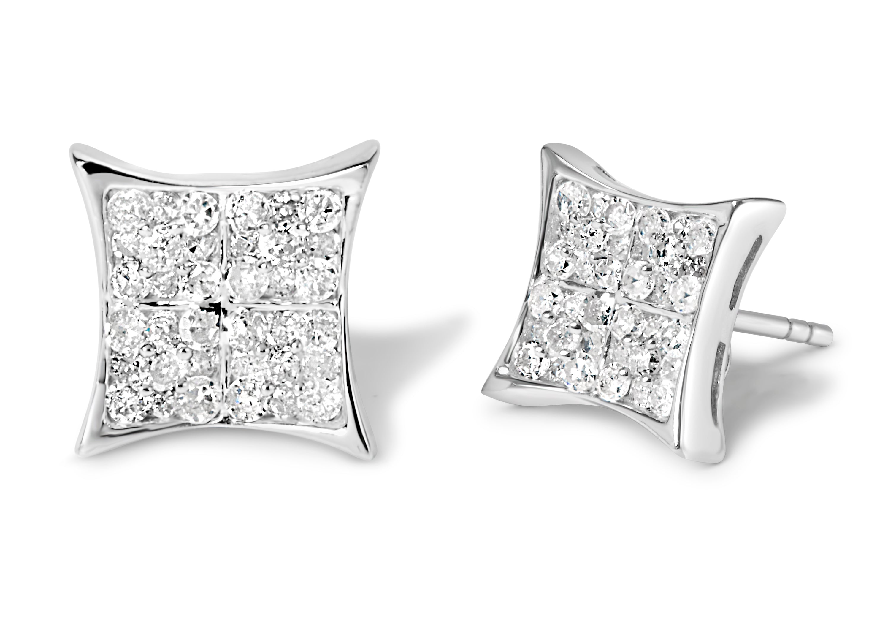 .925 Sterling Silver 3/4 Cttw Diamond Composite Curved Square Stud Earring (I-J Color, I3 Clarity) DestGlow