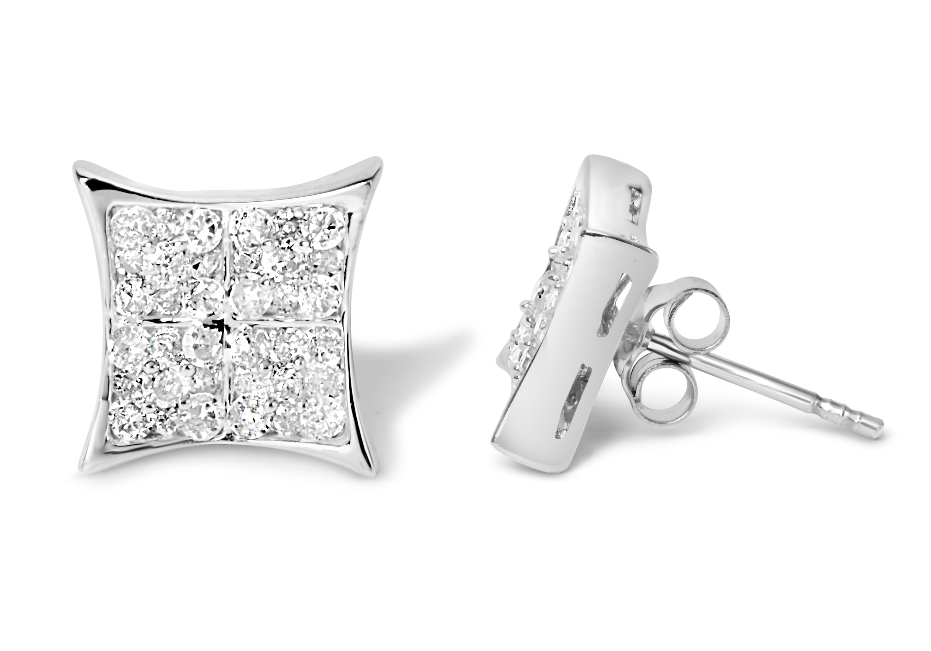 .925 Sterling Silver 3/4 Cttw Diamond Composite Curved Square Stud Earring (I-J Color, I3 Clarity) DestGlow