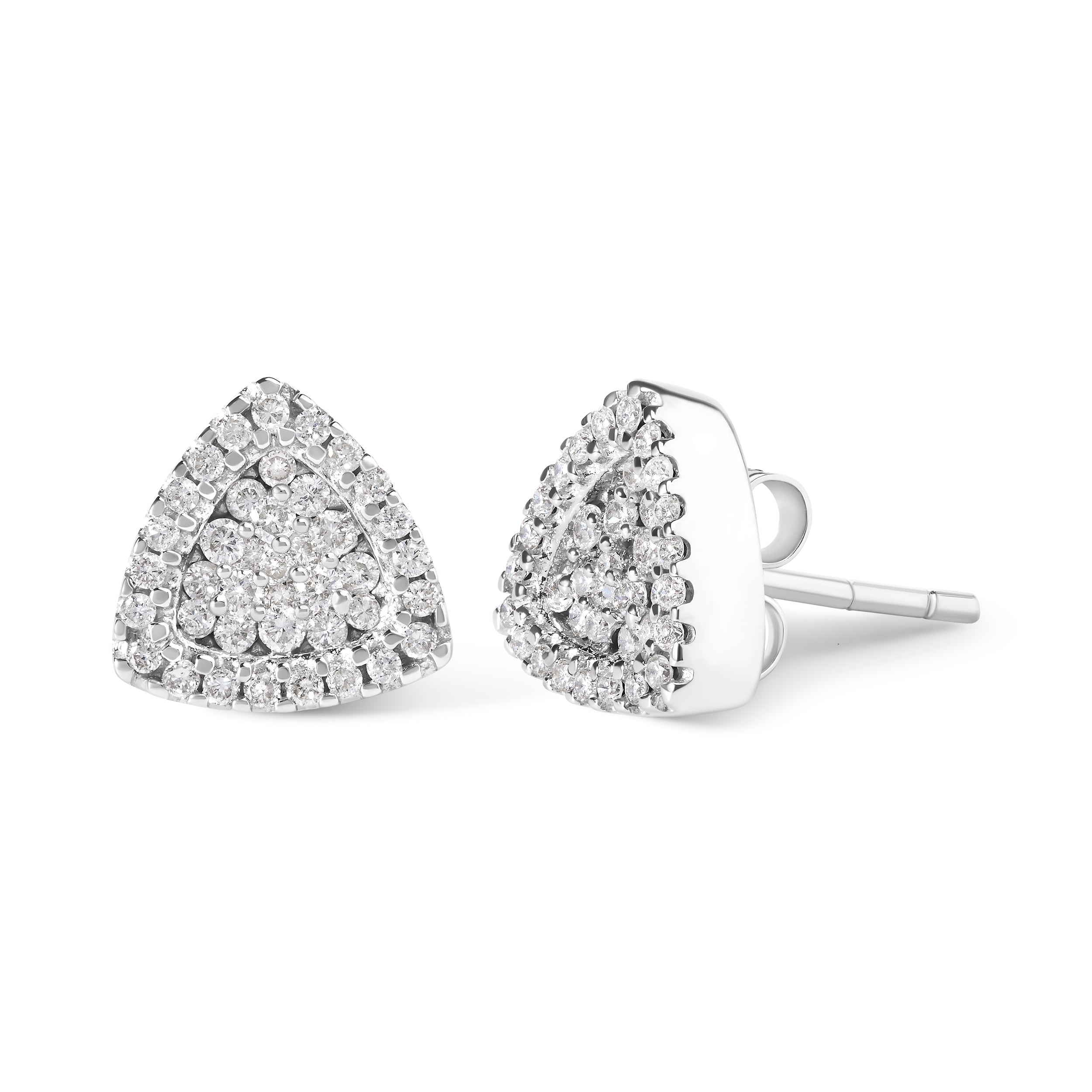 14K White Gold 1/2 cttw Trillion Shaped Diamond Stud Earrings (H-I Clarity, SI2-I1 Color) by Bids.com
