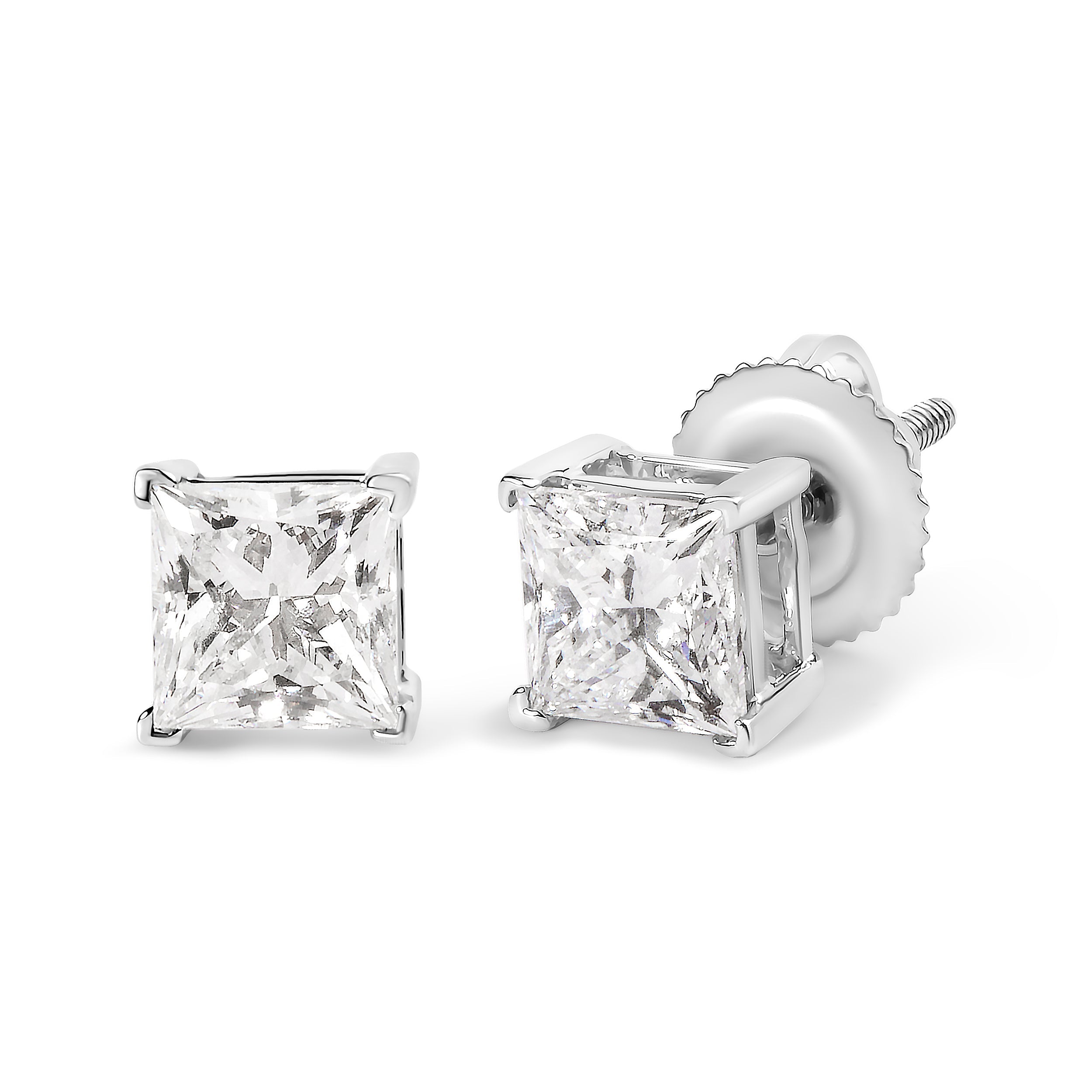 14K White Gold 1 1/2 Cttw Clarity Enhanced Princess Cut Diamond Solitaire Stud Earrings (I-J Color, I1-I2 Clarity) by Bids.com