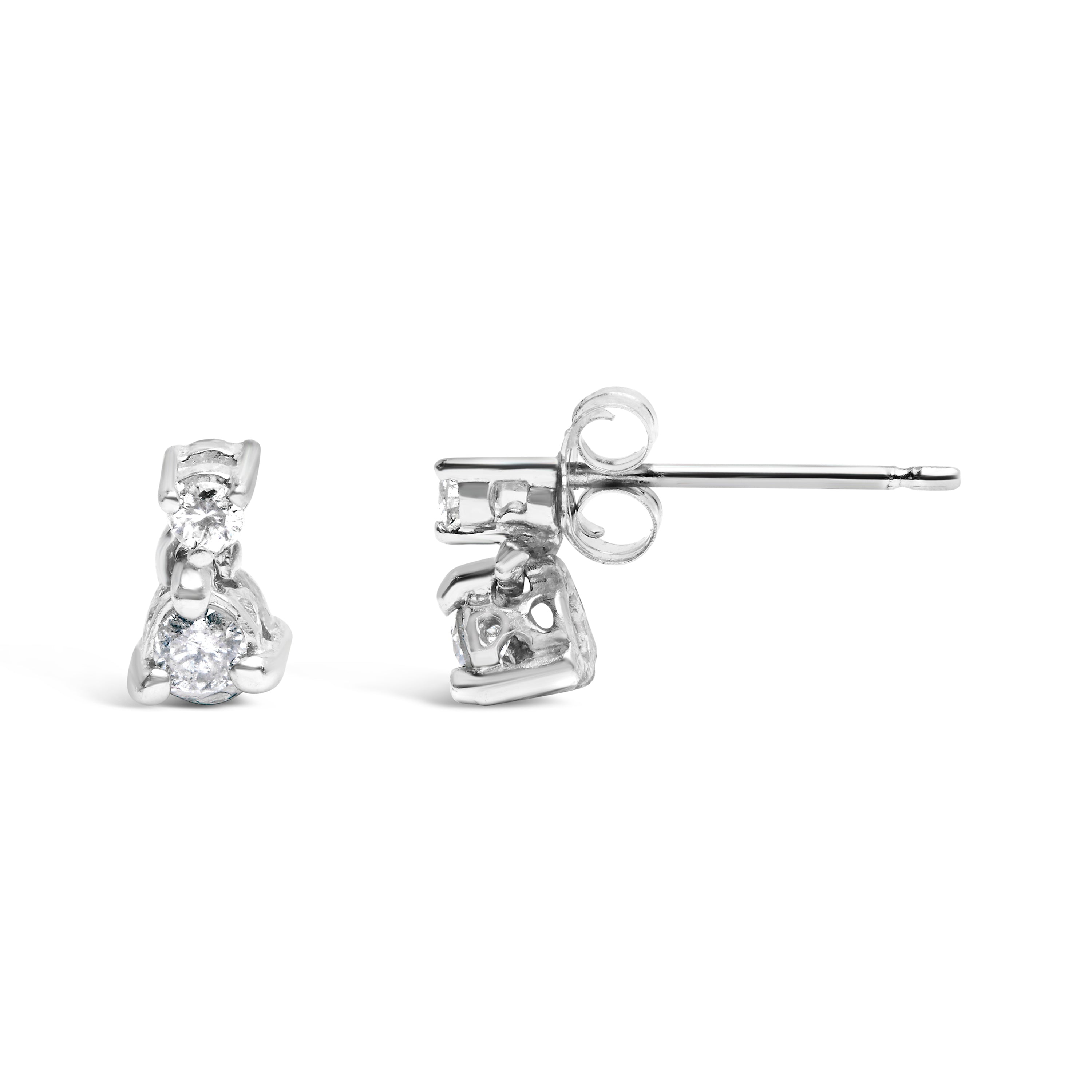 14K White Gold 1/4 Cttw Double Diamond Drop and Dangle Stud Earrings (H-I Color, SI1-SI2 Clarity) by Bids.com