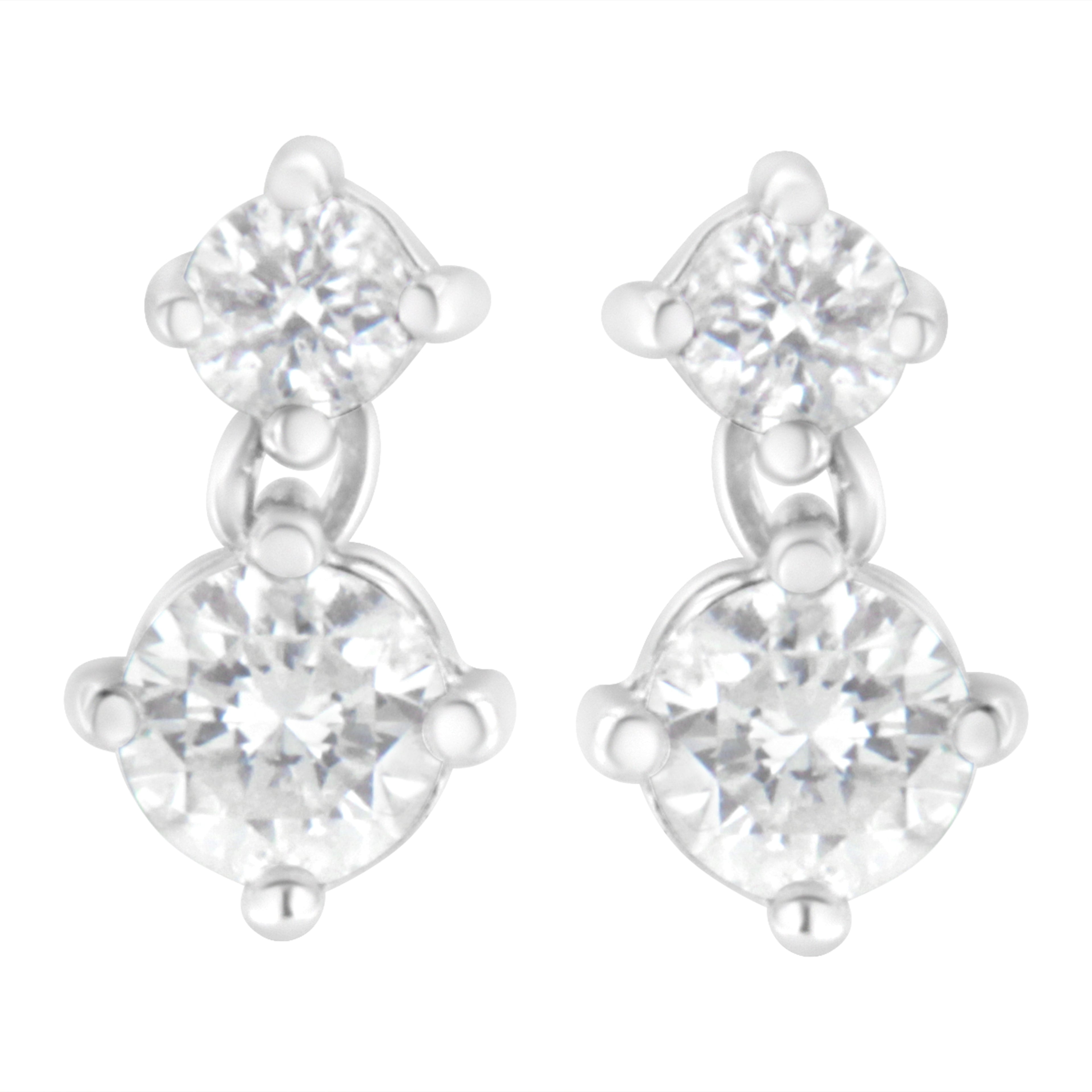 14K White Gold 1 cttw Double Diamond Stud Earrings (H-I Clarity, SI2-I1 Color) by Bids.com