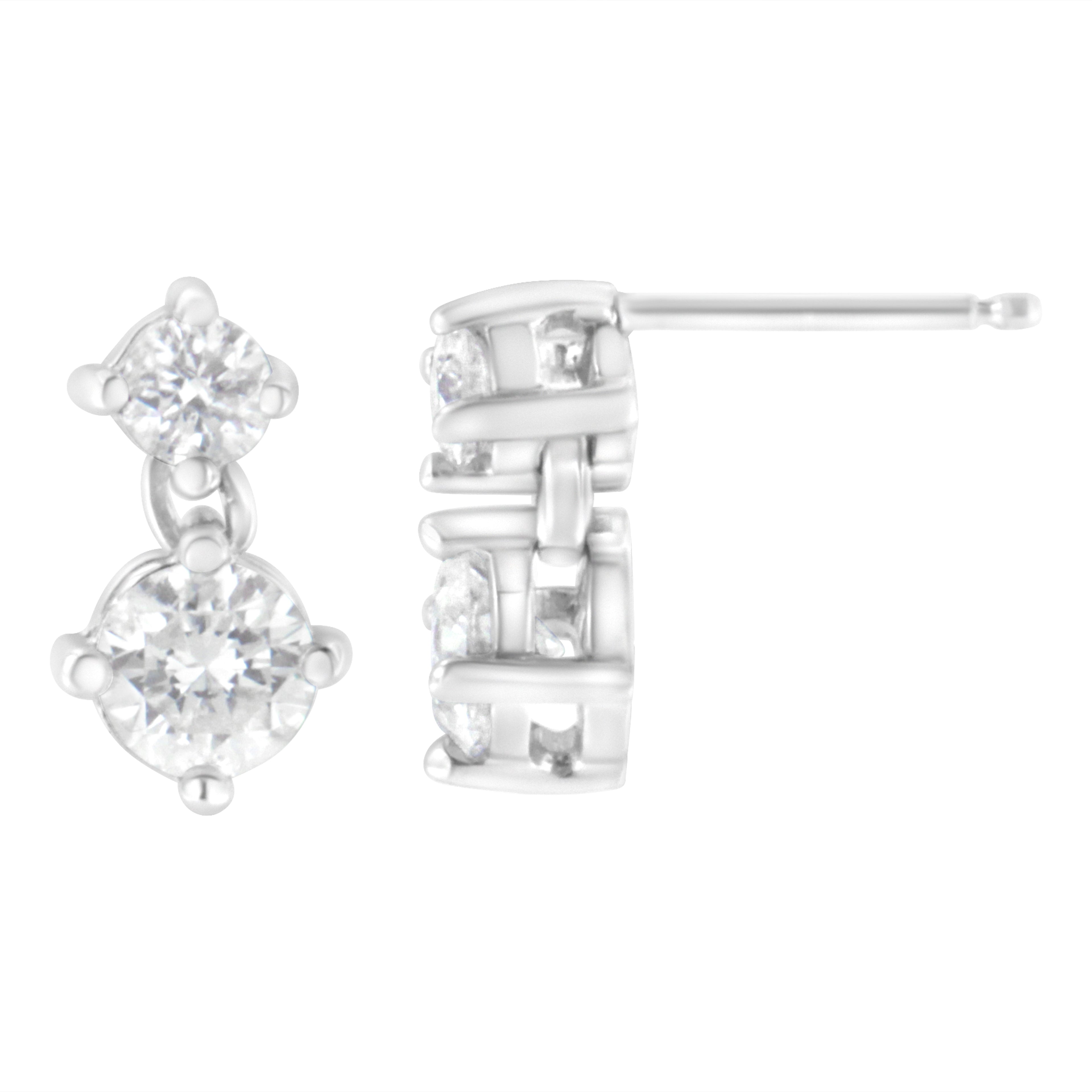 14K White Gold 1 cttw Double Diamond Stud Earrings (H-I Clarity, SI2-I1 Color) by Bids.com