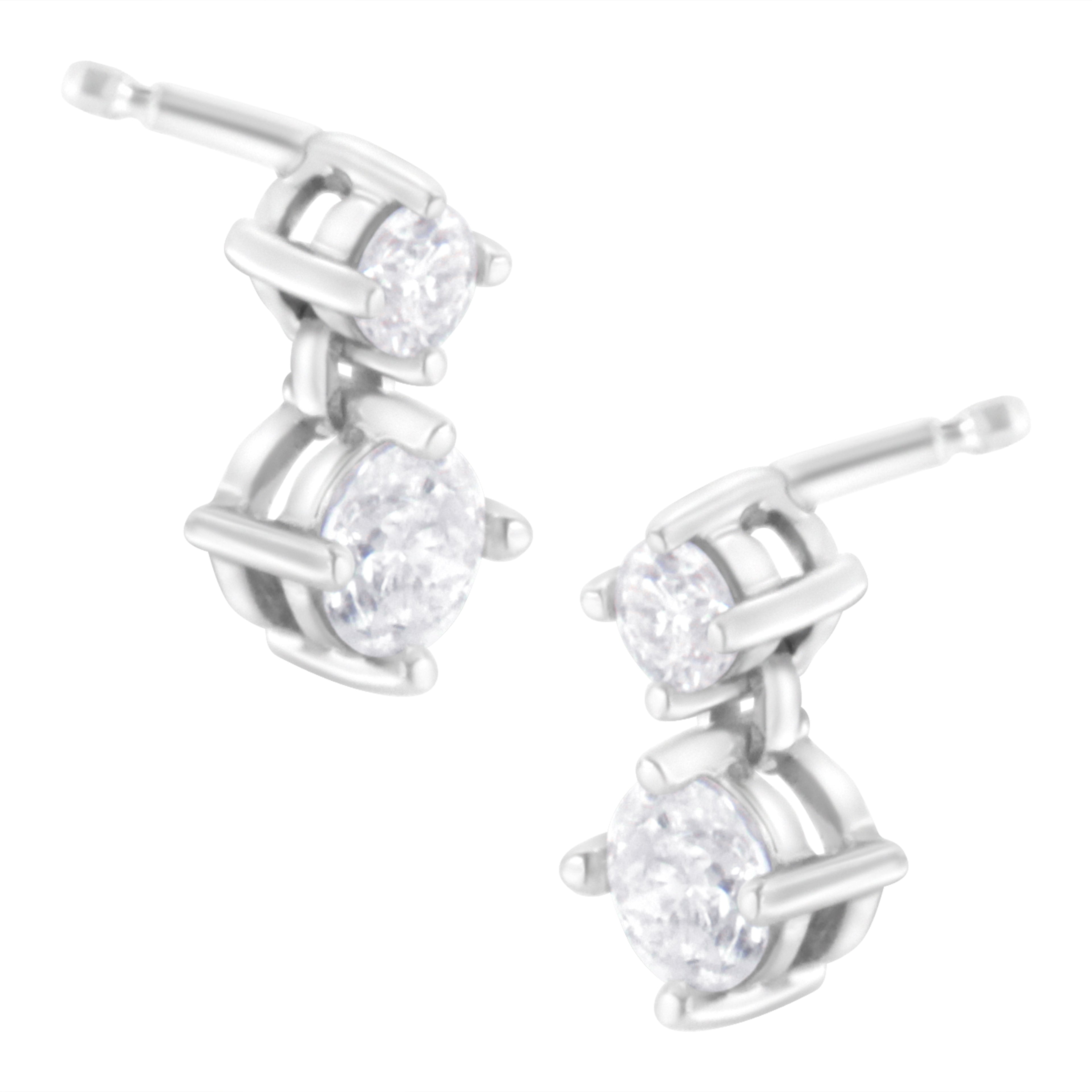 14K White Gold 1 cttw Double Diamond Stud Earrings (H-I Clarity, SI2-I1 Color) by Bids.com