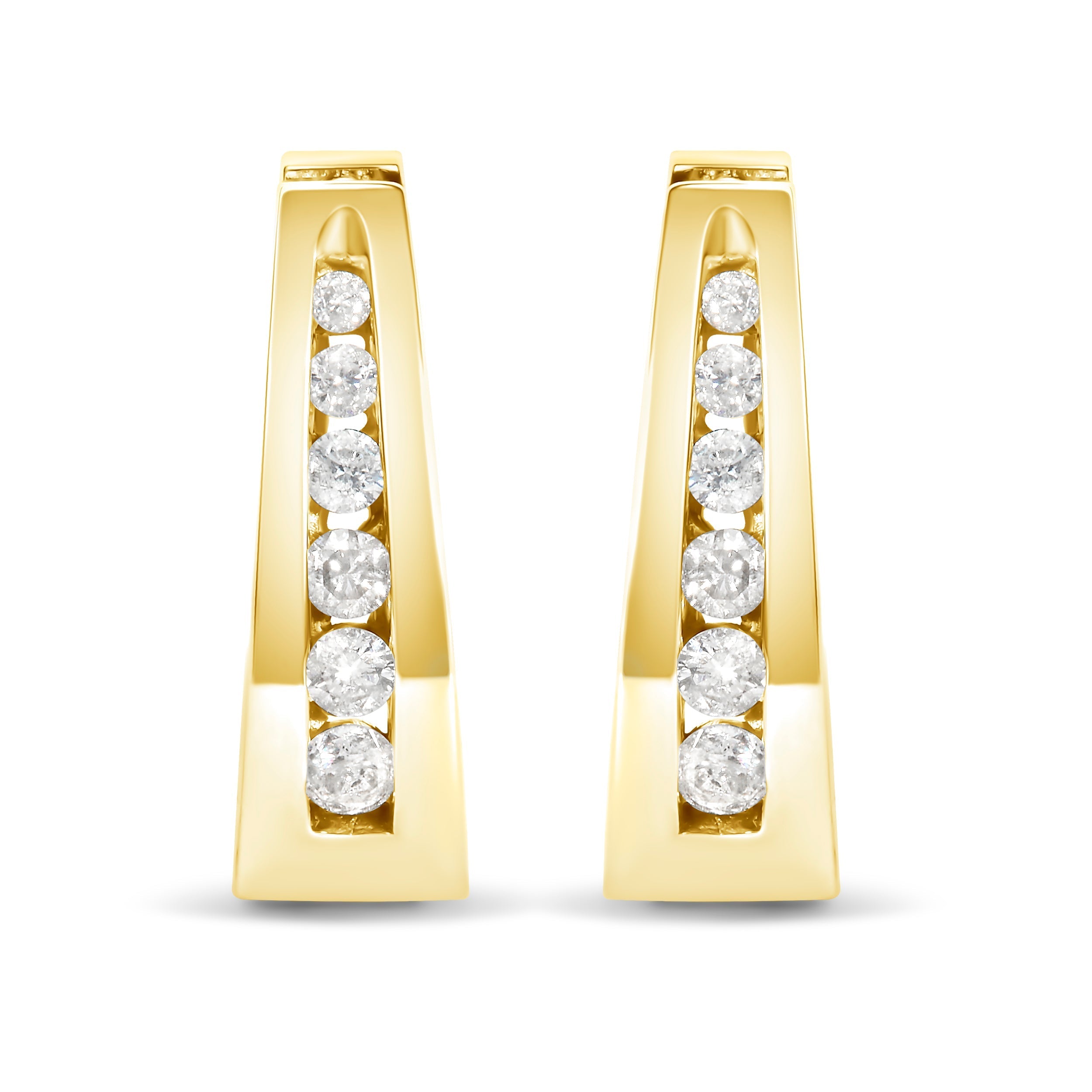 14K White Gold 1/4 Cttw Channel-Set Brilliant Round-Cut Diamond Hoop Earrings (H-I Color, I1-I2 Clarity) DestGlow