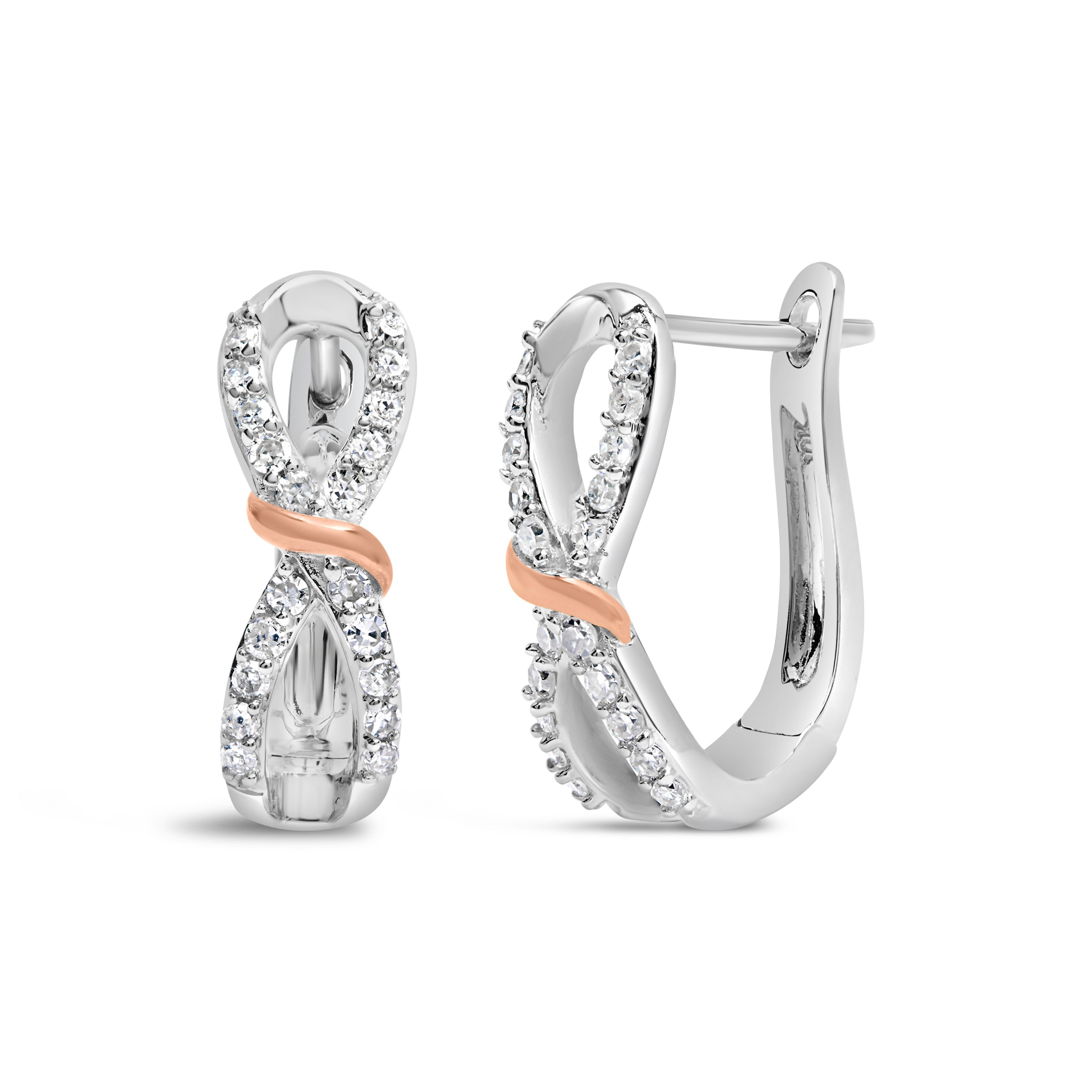 10K White and Rose Gold 1/3 Cttw Diamond Infinite and Ribbon Hoop Earrings (H-I Color, I1-I2 Clarity) by Bids.com